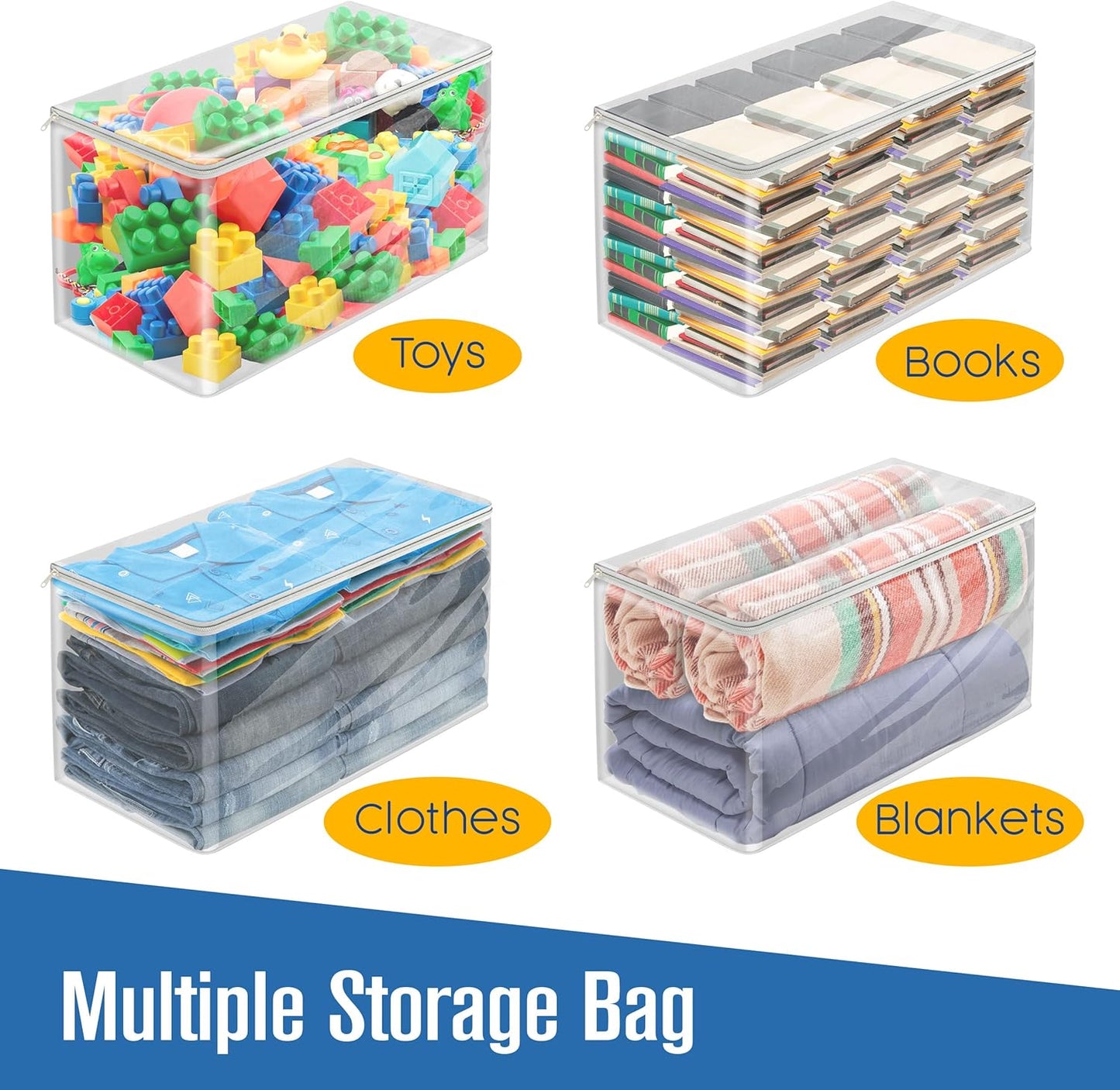 Houseables Clothes Storage Bag, Sweater Bags Moth Proof, Moth Proof Sweater Storage, Clear Zipper Organizer, Vinyl Zippered Plastic Protection, Blanket, Linen, Clothing, Quilt, Bed Sheet, 24x13, 5 PK