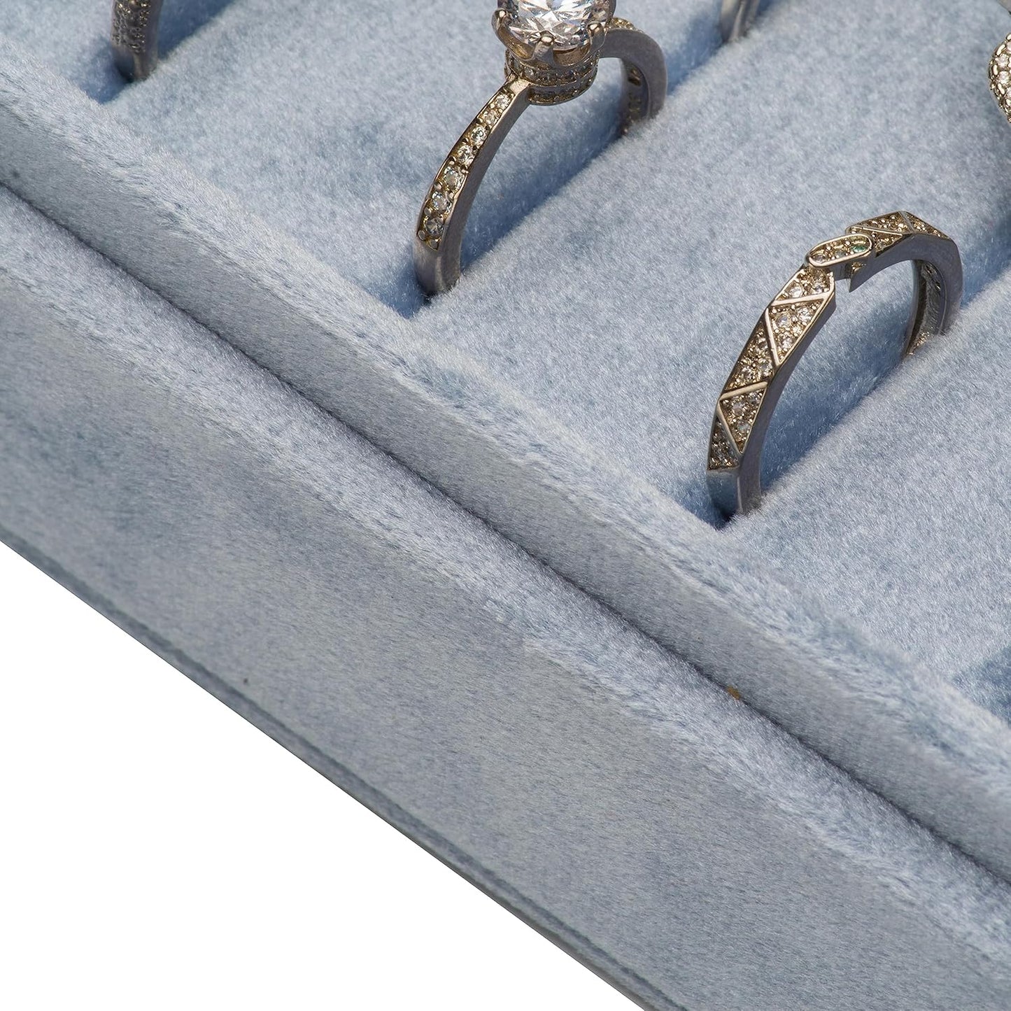 Velvet Ring Organizer Display Tray Jewelry Box Earring Holder Case for Wedding Birthday Christmas Day (Light Ocean Blue)
