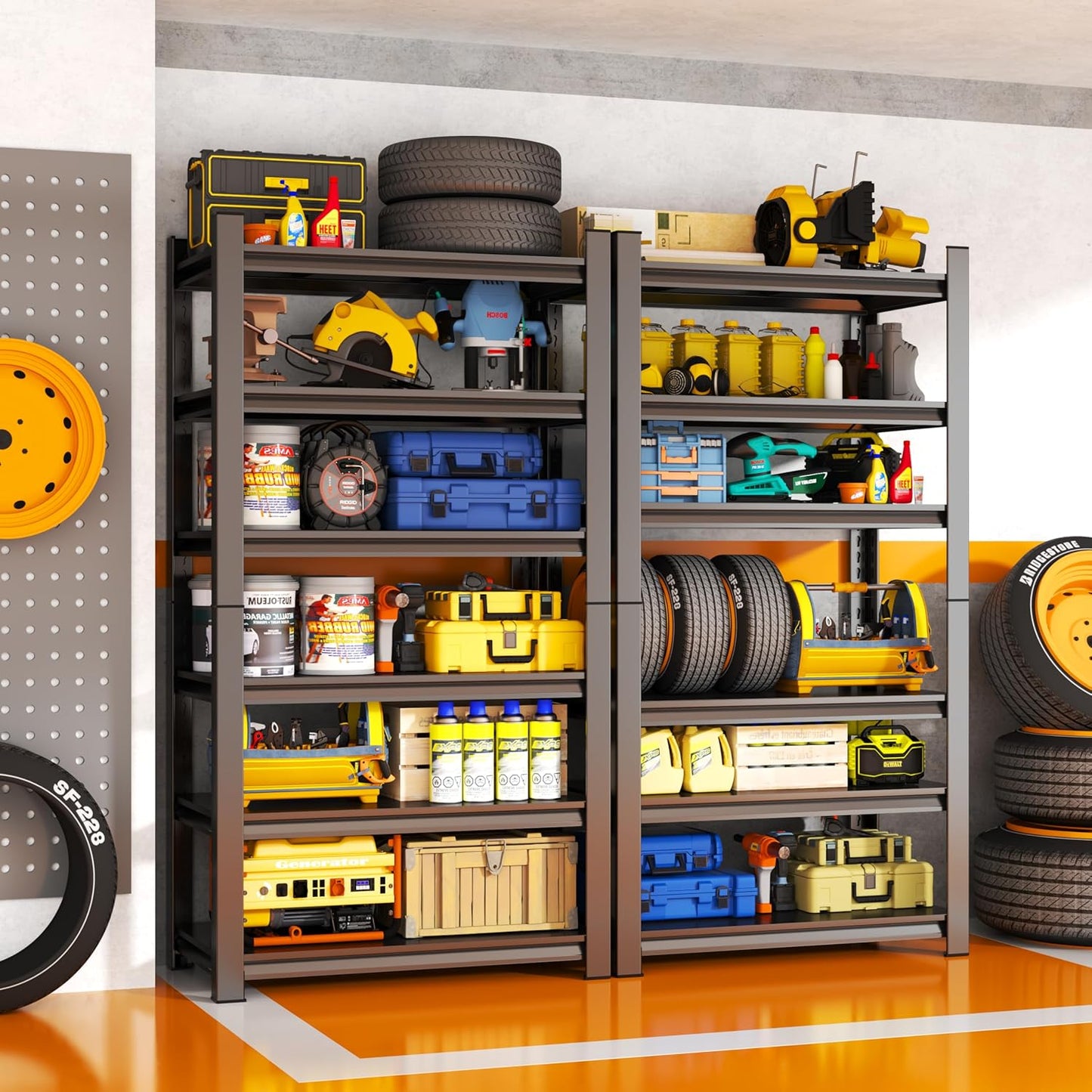 Storage Shelves, Garage Metal Shelving Unit 35"W x 18"D x 82"H, 6-Tier Adjustable, Double-Layer Column with Reinforced Ribs, Heavy-Duty, Capable of Bearing 3600 lbs for Garage, Warehouse, Kitchen