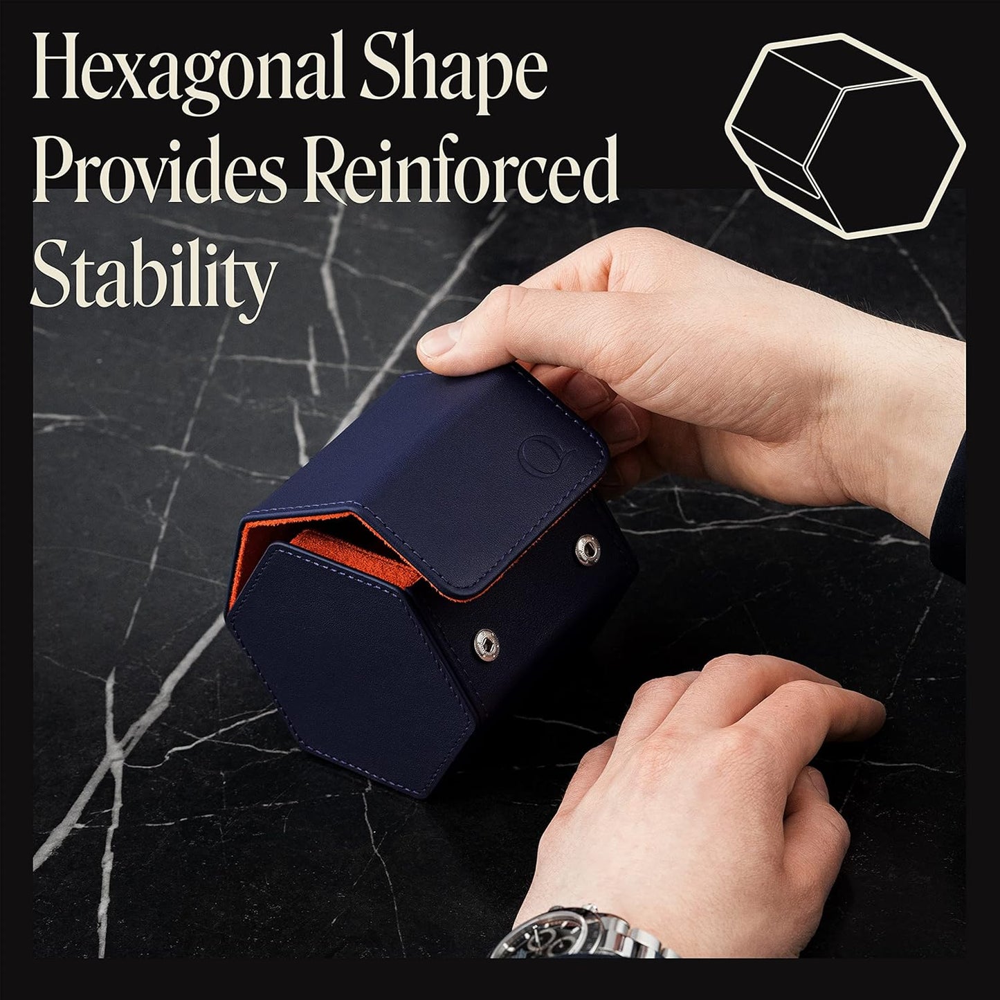 QWATCHBANDS Leather Watch Cases for Men - Hexagon Single & Double Watch Roll Travel Case - Genuine Napa Leather with Velvet Interior - Storage & Display Holder for 1 Watch or 2 Watches