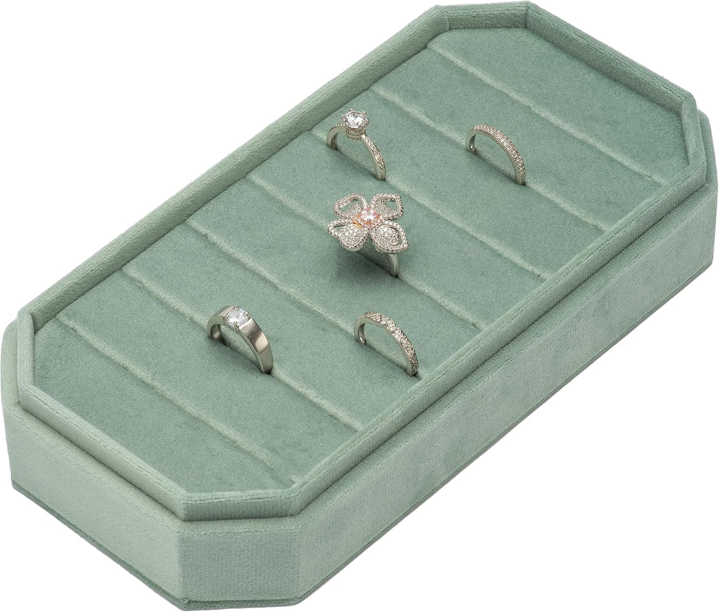 Velvet Ring Organizer Display Tray Jewelry Box Earring Holder Case for Wedding Birthday Christmas Day (Emerald Green)