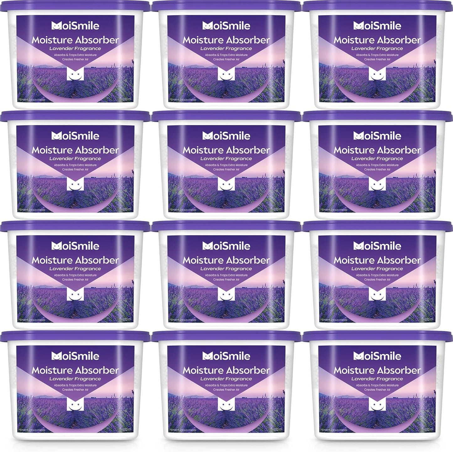 Moisture Absorbers 12 Pack, Lavender Fragrance Closet Dehumidifier for Bathroom, Car ＆ Basement, 10.5 oz Refillable Humidity Absorber Boxes