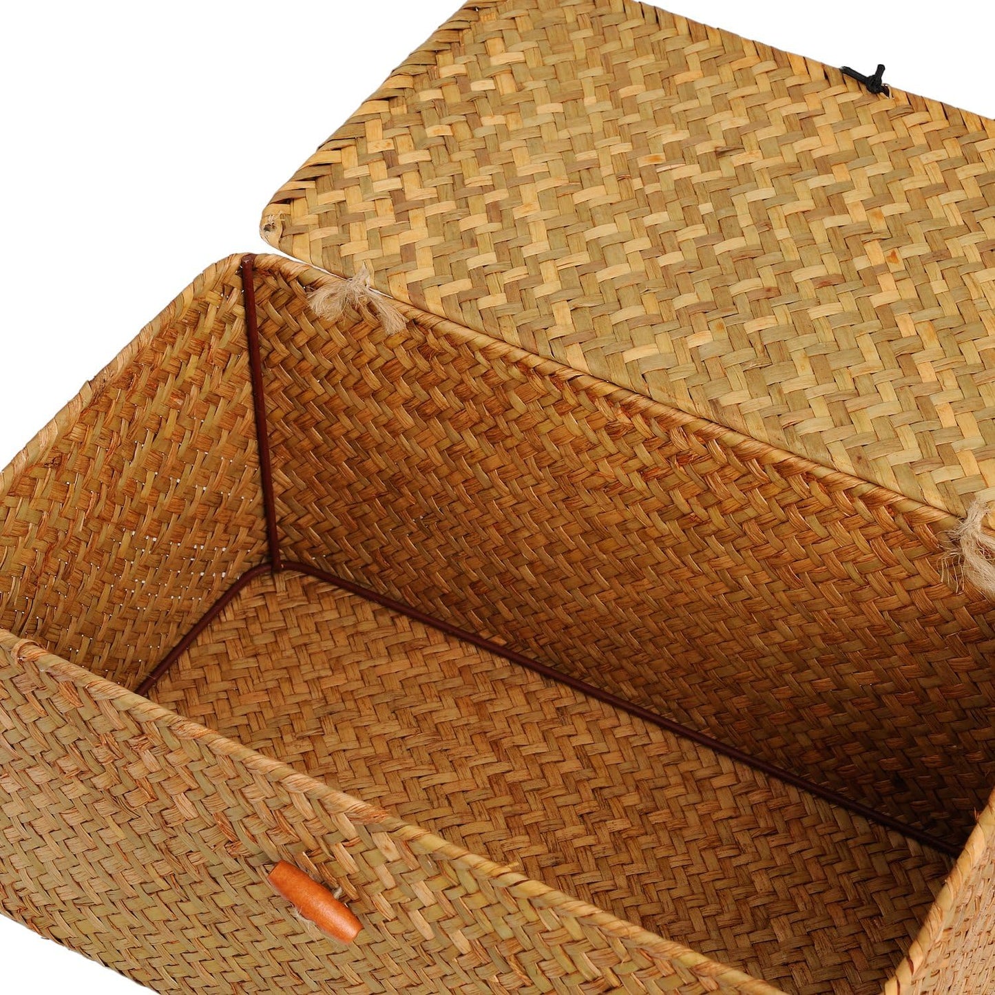 DOKOT Woven Wicker Storage Bins with Lid, Seagrass Basket for Shelf Organizer, Extra Large, Set of 3