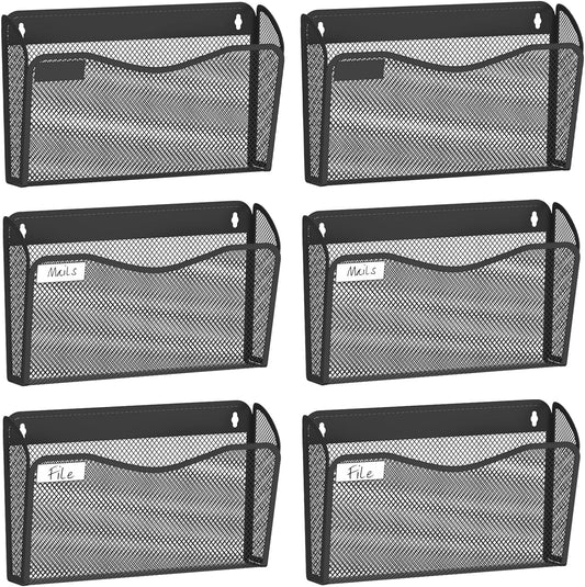 Wall File Organizer, Mesh Hanging File Organizer, Home Office Organization and Storage, 6 Single Pockets Document Magazine Rack