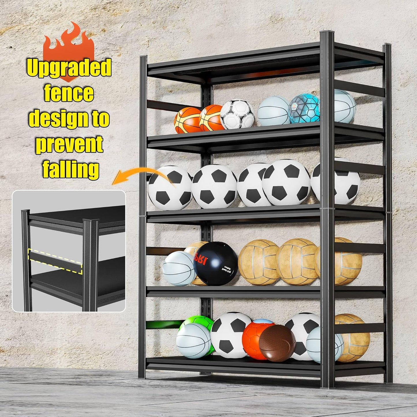 72'' Garage Storage Shelves,5-Tier Shelving Unit,Metal Shelving Capable of Bearing 3000lbs, Suitable for Warehouse, Kitchen,Basement, Garage Shelf
