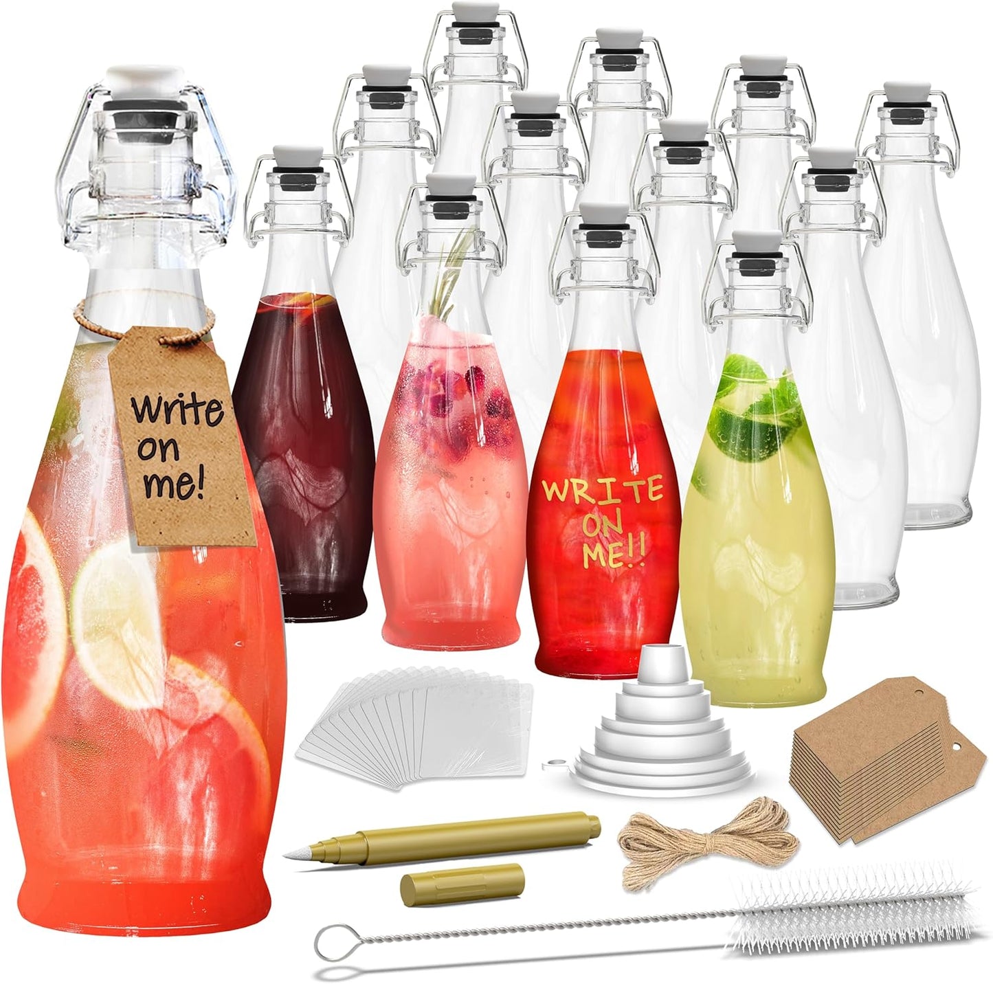 Nevlers 17 Oz Teardrop Flip Top Glass Bottle 12 Pack | Swing Top Glass Bottles with Airtight Lid, Brush, Funnel, Shrink Wrap, Tags & Marker | Beer Bottles For Home Brewing | Oil Bottle | Kombucha Jar