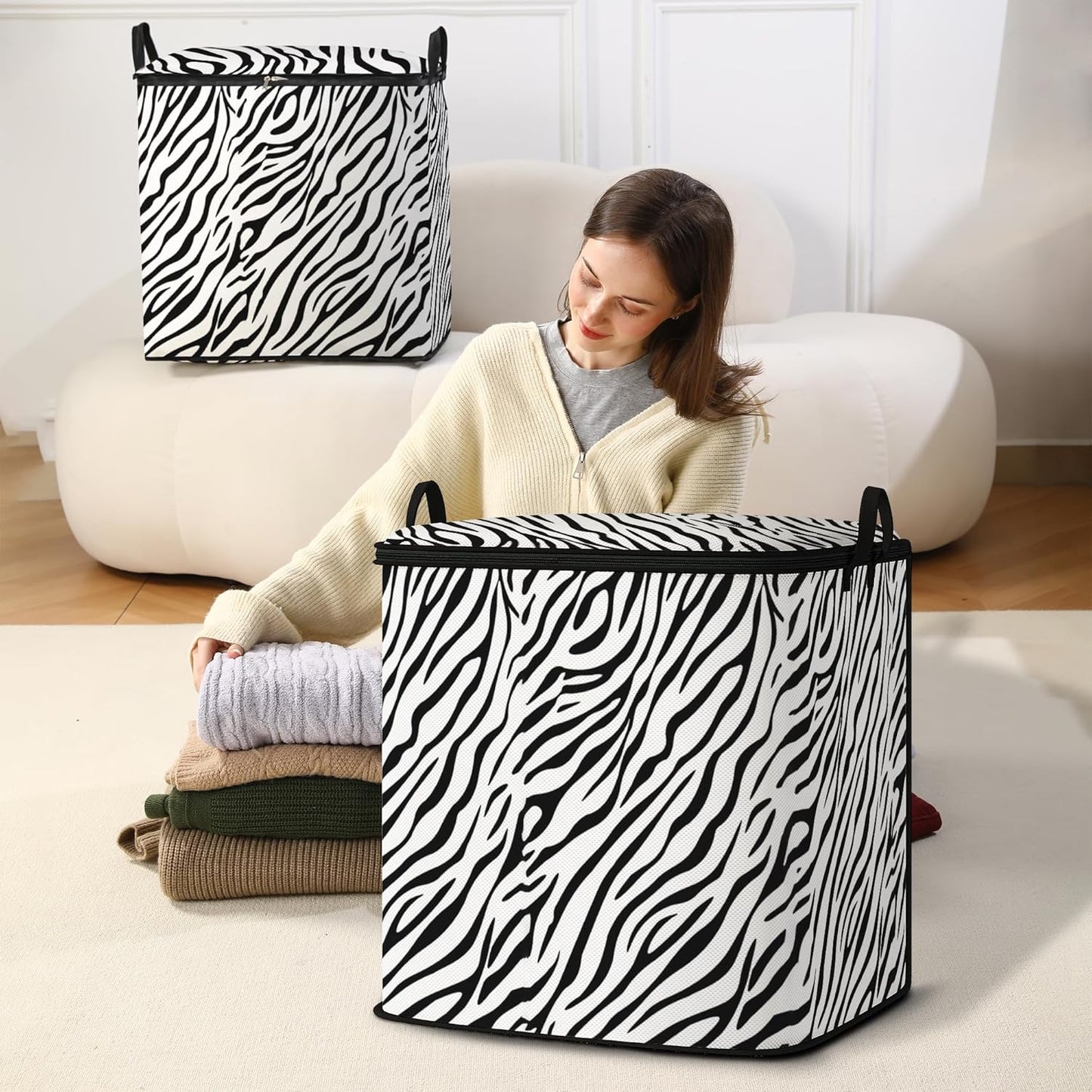 Large Comforter Storage Bag with Zipper,Closet Organizer for Clothes,Blankets,Quilts,Pillows,Fabric Storage Bags with Portable Handles 95L(2-Pack)