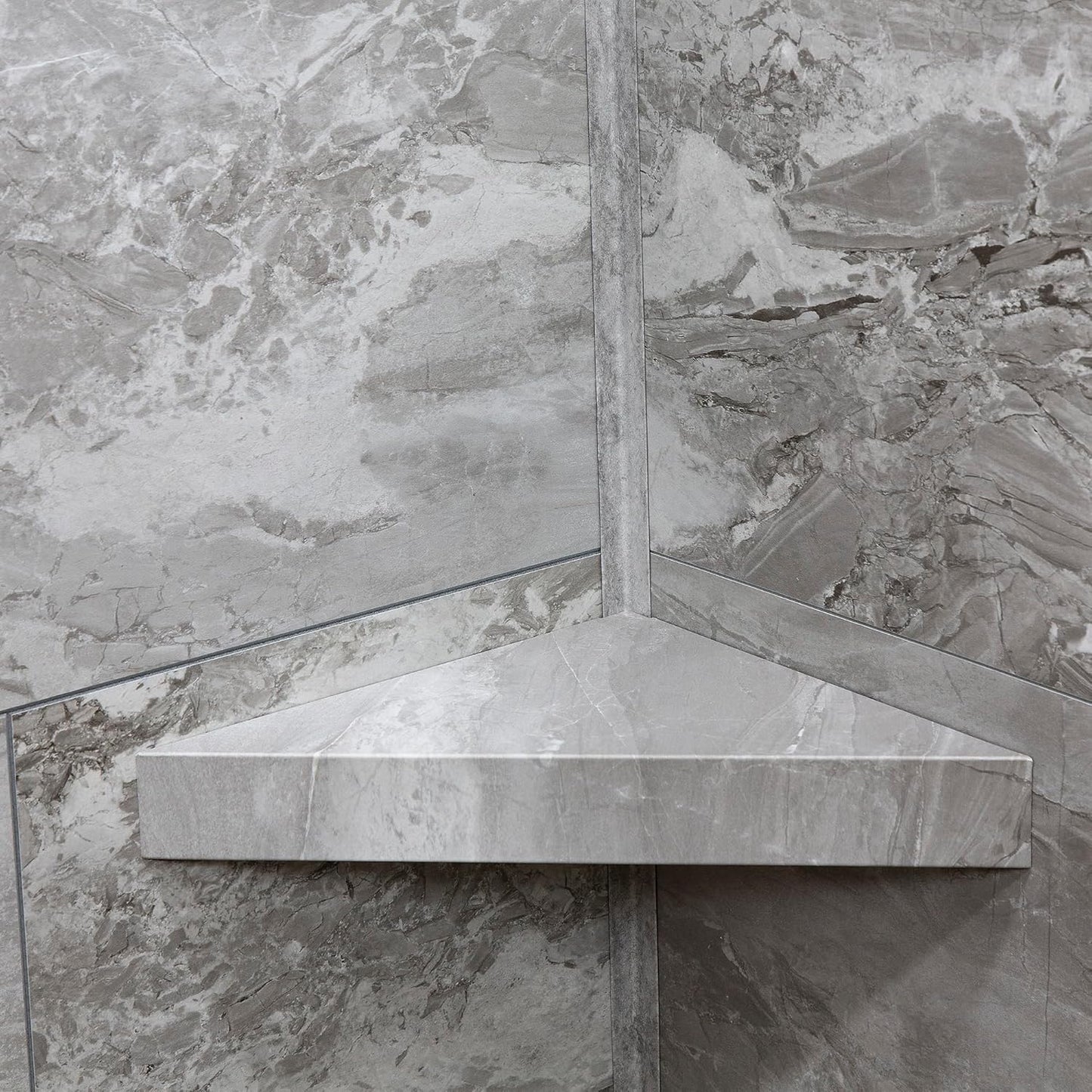 Palisade Vinyl Waterproof Corner Shower Shelf in Smoky Sky/Urban Slope
