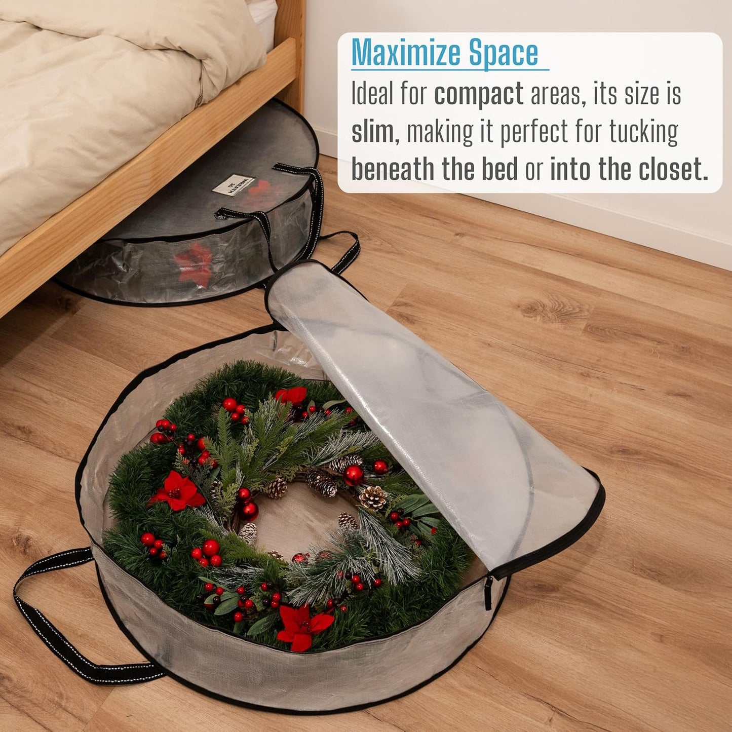 VENO 4 Pack Christmas Wreath Storage Container - 30 Inch Clear Wreath Bag, Christmas Garland and Holiday Decoration Organizers with Zipper and Durable Handles (Clear, 30"-4 Pack)