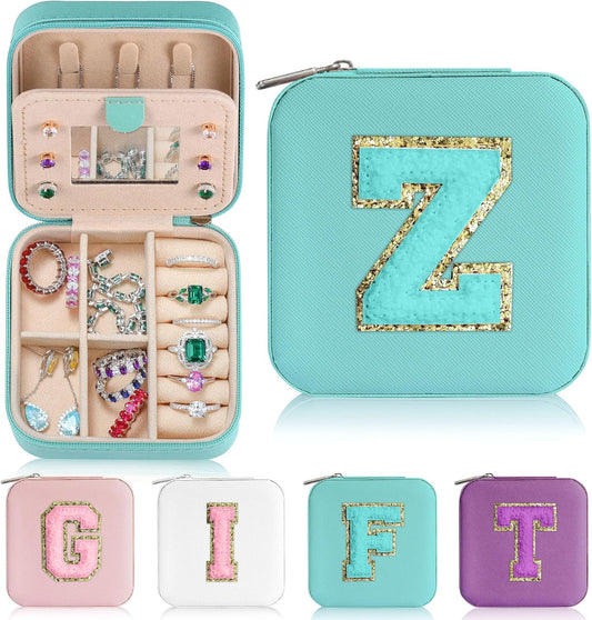 Parima Travel Jewelry Organizer Box - Small Case for Women, Mini Jewelry Box - Letter Z, Aqua Blue