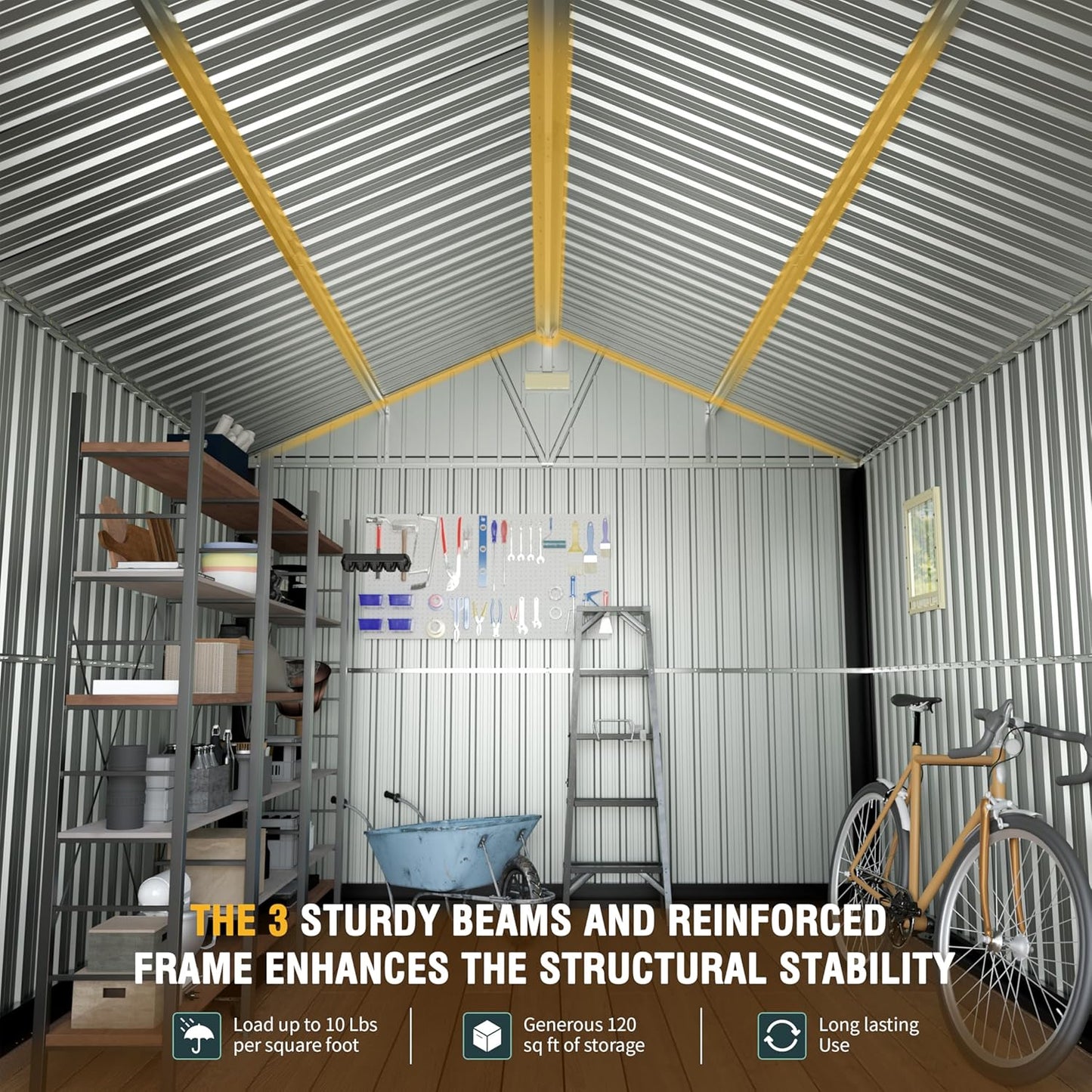 10x12 Ft Outdoor Metal Shed, Storage Garden Shed with Lockable Doors & Vent, Extra Large Multi-Used Shed for Backyard, Patio, Lawn and Tool & Bicycle Storage