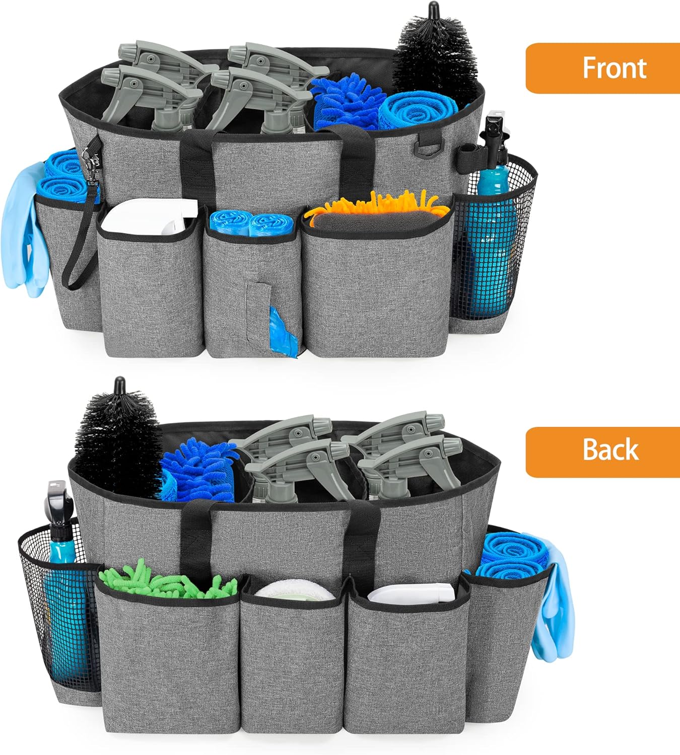 LoDrid Professional Cleaning Tote Caddy for Cleaning Supplies, Cleaning Bag Organizer with Dividers and Handle Strap for Housekeepers Work, Gray, (Bag Only)