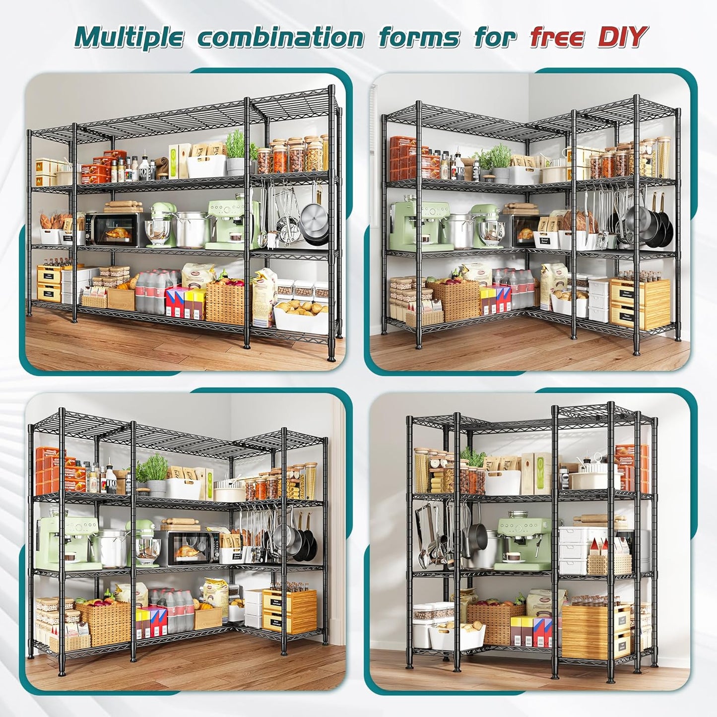 REIBII 78.4''W Garage Shelving Wire Shelving Unit Load 1500LBS,4 Tier Metal Shelving with Adjustable Metal Shelf Storage Shelves for Pantry Shelves Commercial Shelf Kitchen Garage 11.8''Dx59''H
