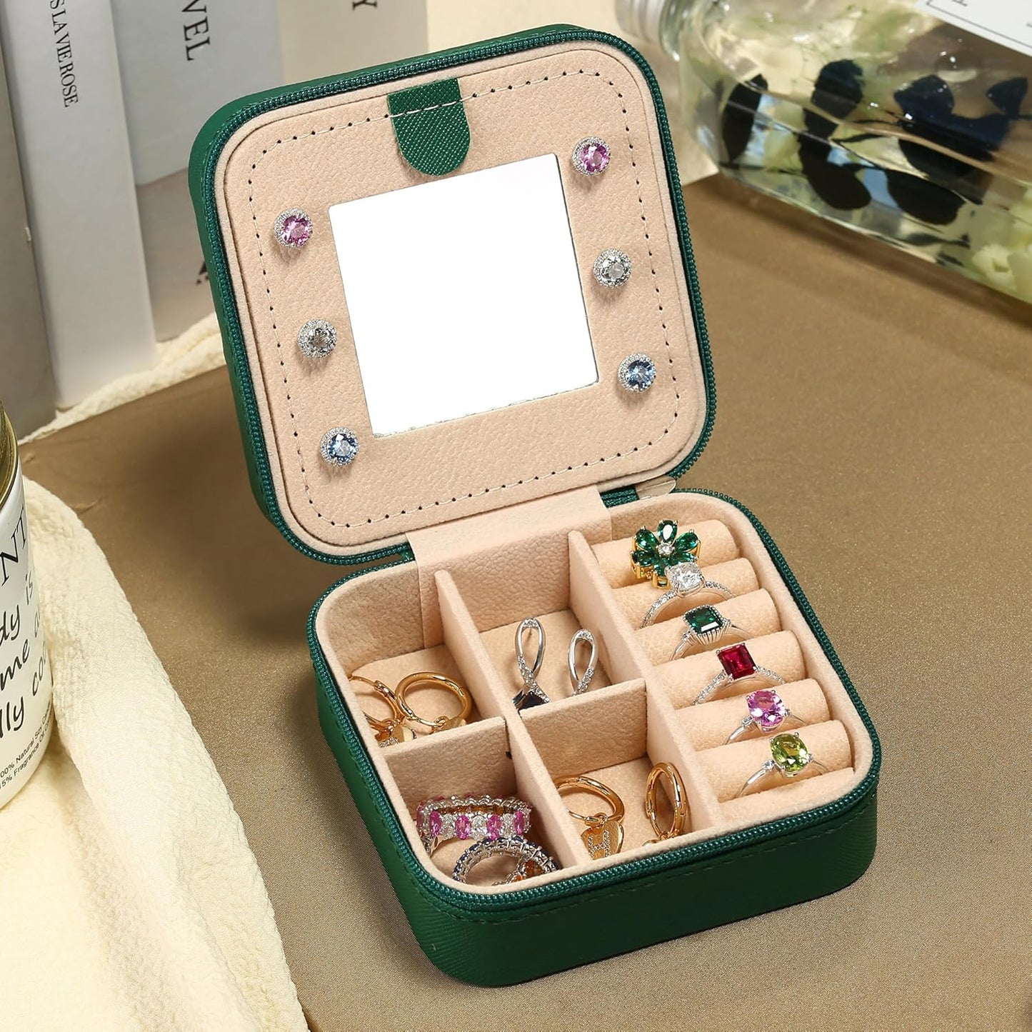 Parima Christmas Stocking Stuffers Gifts for Grandkids Women Friendship - Personalized Initial Jewelry Box, Friends | Travel Essentials Small Box| Box Girls, Green