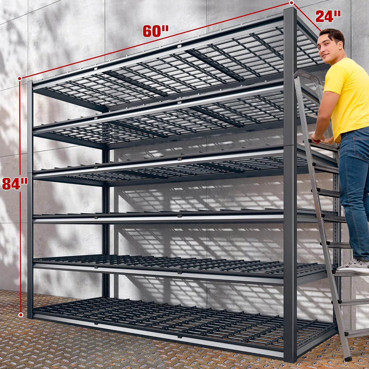 REIBII 60" W Garage Shelving, 3000LBS Storage Shelves, 6 Tier Heavy Duty Shelving, Adjustable Metal Shelving Units and Storage Rack for Warehouse, Pantry, Basement, 60" W x 84" Hx 24" D, 3 Pack