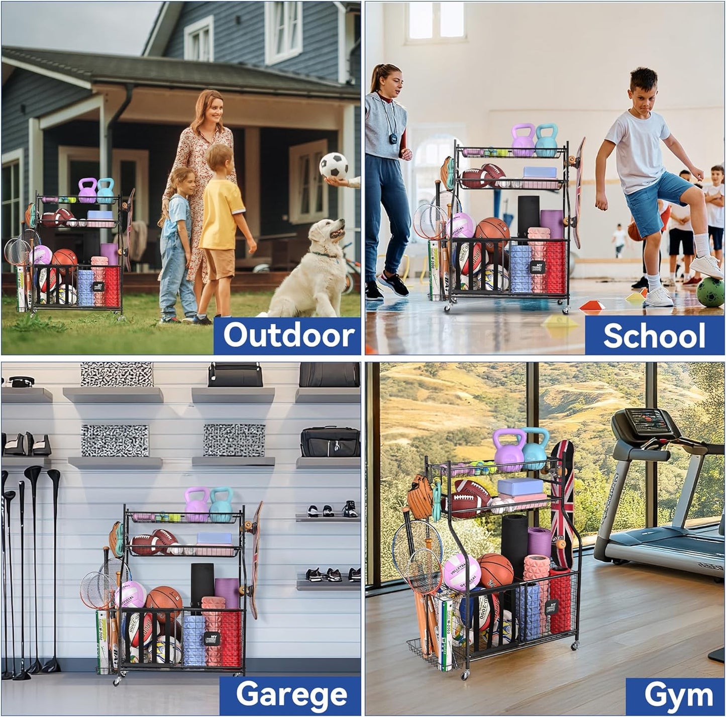 Mythinglogic Garage Sports Equipment Organizer, Baseball Storage Large Capacity, Sports Organizer for Garage with Hooks and Baskets, Ball Storage Rack for Football, Soccer Ball, Bat, Toys