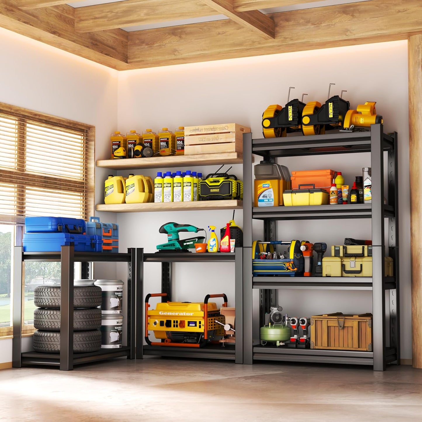 Storage Shelves, Garage Metal Shelving Unit, Adjustable, Double-Layer Column with Reinforced Ribs, Heavy-Duty, Capable of Bearing 2400 lbs, Suitable for Garage, Warehouse, Kitchen Storage
