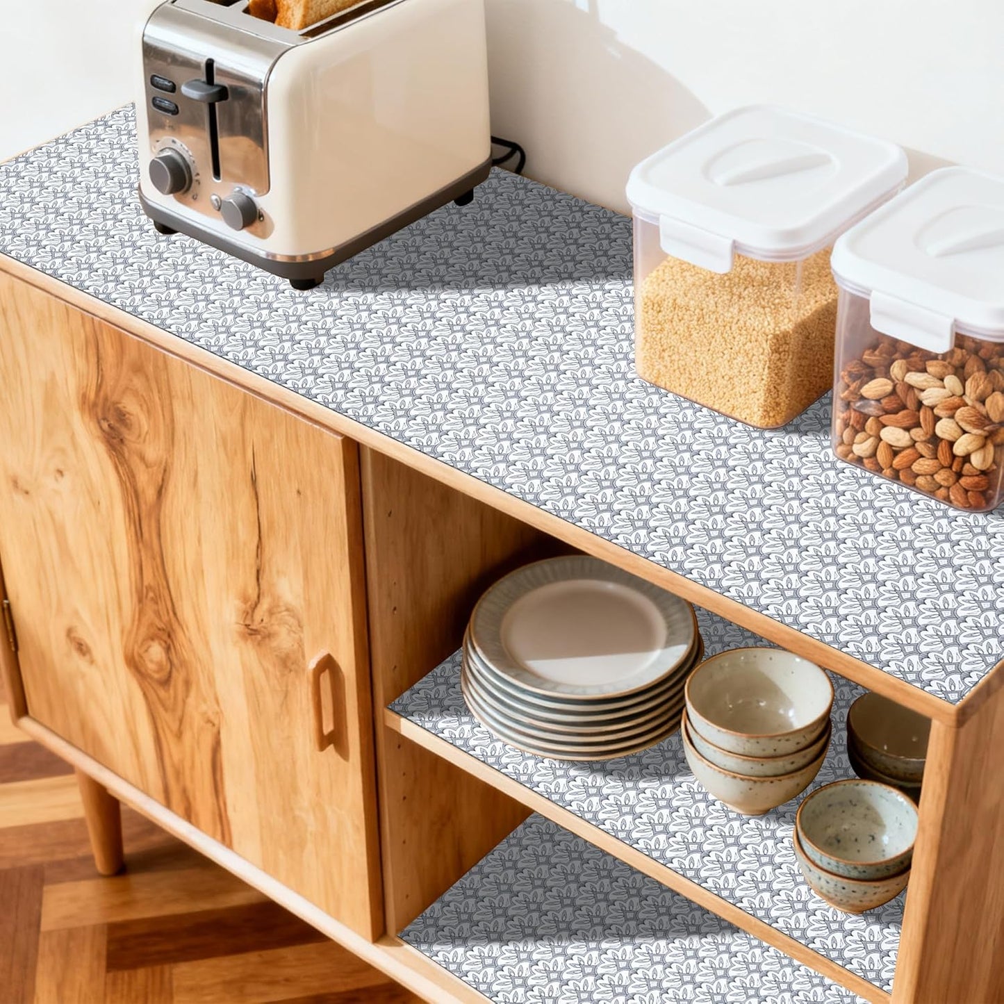 FIFTY FEET 12"x120" Non-Adhesive Shelf Liner for Kitchen Cabinets and Drawers, Washable Non-Slip PVC Cabinet Liner (Black Floral)(1 Roll)