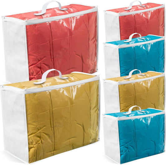 6 pack Clear Plastic Storage Bag with Zipper, Foldable Moving Bag for Comforters, Blankets, Bedding, Storage Containers, Breathable, Durable Clothes and Duvet Closet Organizers, 20x20x8