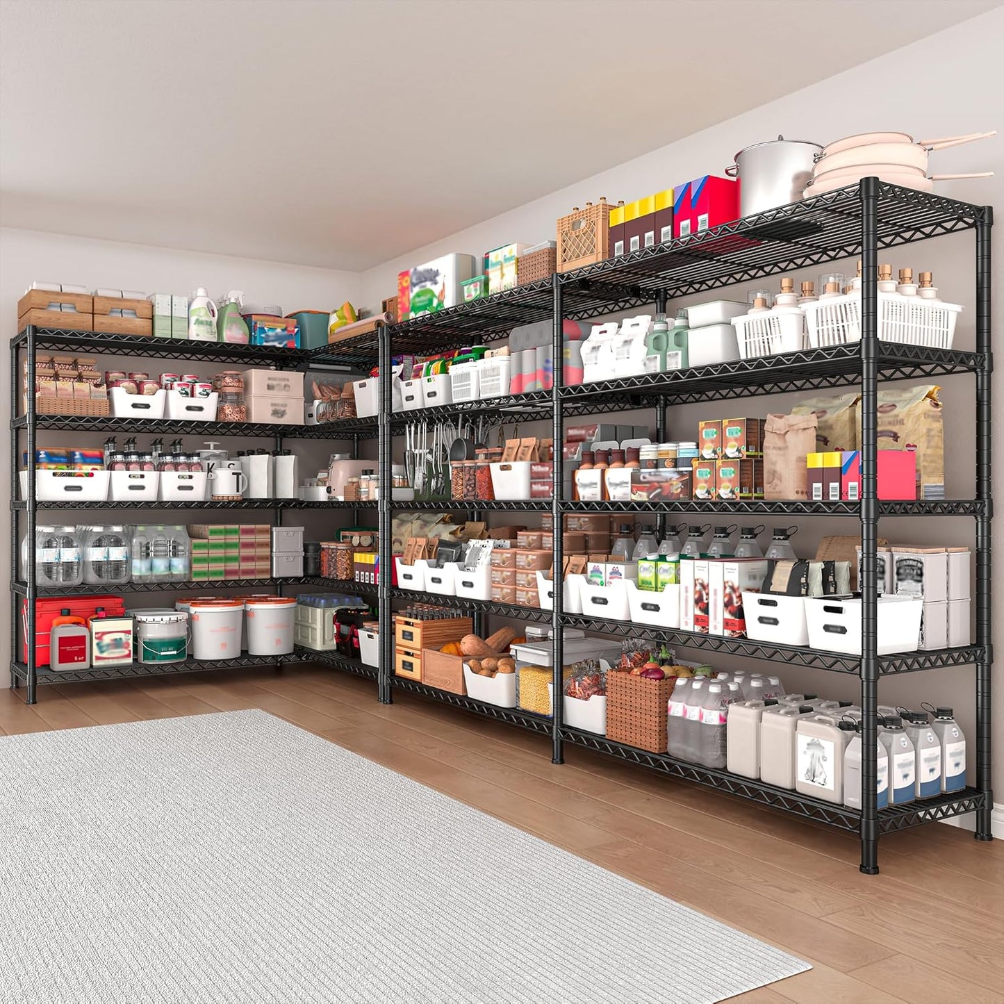 REIBII 73''W Storage Shelves Load 1650 LBS Metal Shelving 5-Tier Adjustable Heavy Duty Metal Shelves Wire Shelving Unit for Wire Shelf for Industrial Garage Pantry Kitchen,17.7"D x 73"W x 71"H, 2PCS