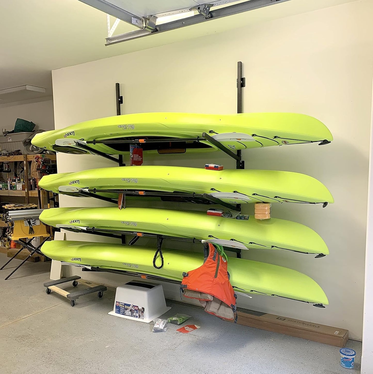 StoreYourBoard G-Kayak Wall Rack – Heavy-Duty Indoor Kayak Rack for 4 Boats, Adjustable Storage Wall Mount Hanger, Space-Saving Indoor Storage for Kayak Wall Mount - Holds 400 lbs - Silver