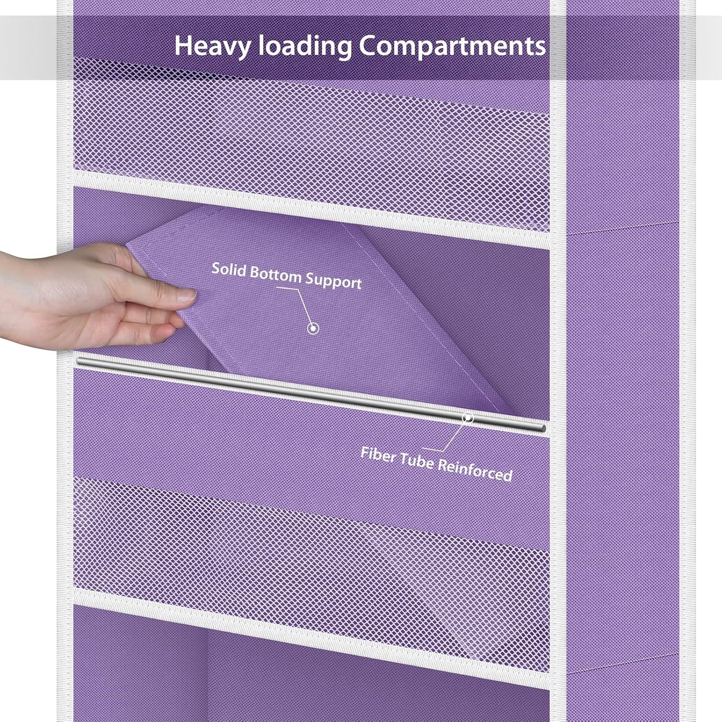 Univivi 6-Shelf Over Door Hanging Organizer Fabric Baby Door Storage with 5 Large Pockets and 3 Small PVC Pockets Wall Mount Hanging Storage Organizers for Baby Essential (Purple)