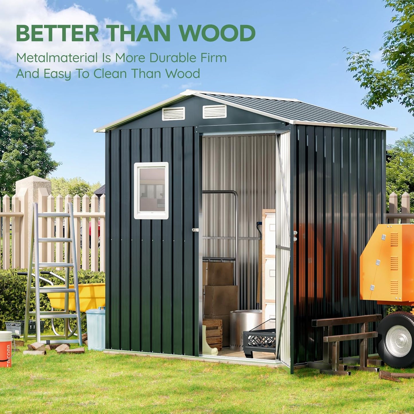 Breezz 6x4FT Metal Storage Shed with Floor Frame & Lockable Doors, Outdoor Steel Garden Shed with Clear Window, Weatherproof Tool Storage for Patio, Yard, and Backyard, Nightblue