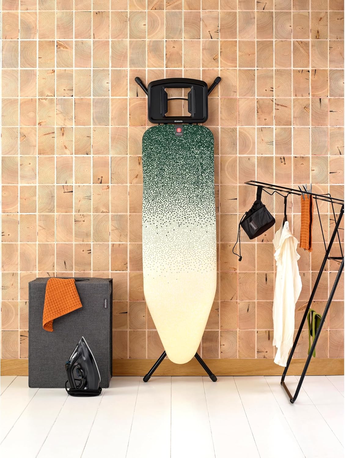 Brabantia - Ironing Board B – Solid Steam Iron Rest – Adjustable Height – Non-Slip Rubber Feet – 100% Fairtrade Cotton Cover with Foam Padding – Foldable – New Dawn – Size B (49 x 15 in)