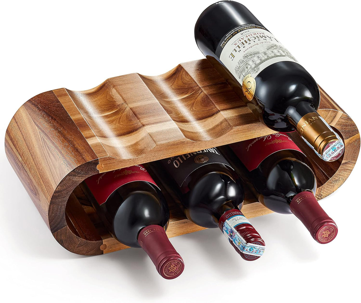 BLUEWEST Wooden Wine Racks Countertop – 6 Bottle Freestanding Wine Holder Stand – Acacia Wood Display Organizer – No Assembly Required – Ideal for Home Décor & Wine Gifts