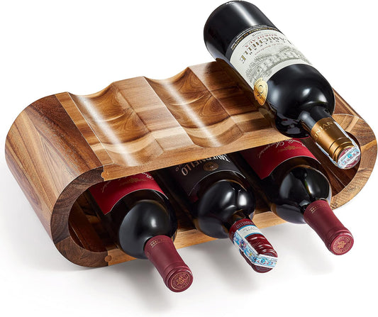 BLUEWEST Wooden Wine Racks Countertop – 6 Bottle Freestanding Wine Holder Stand – Acacia Wood Display Organizer – No Assembly Required – Ideal for Home Décor & Wine Gifts