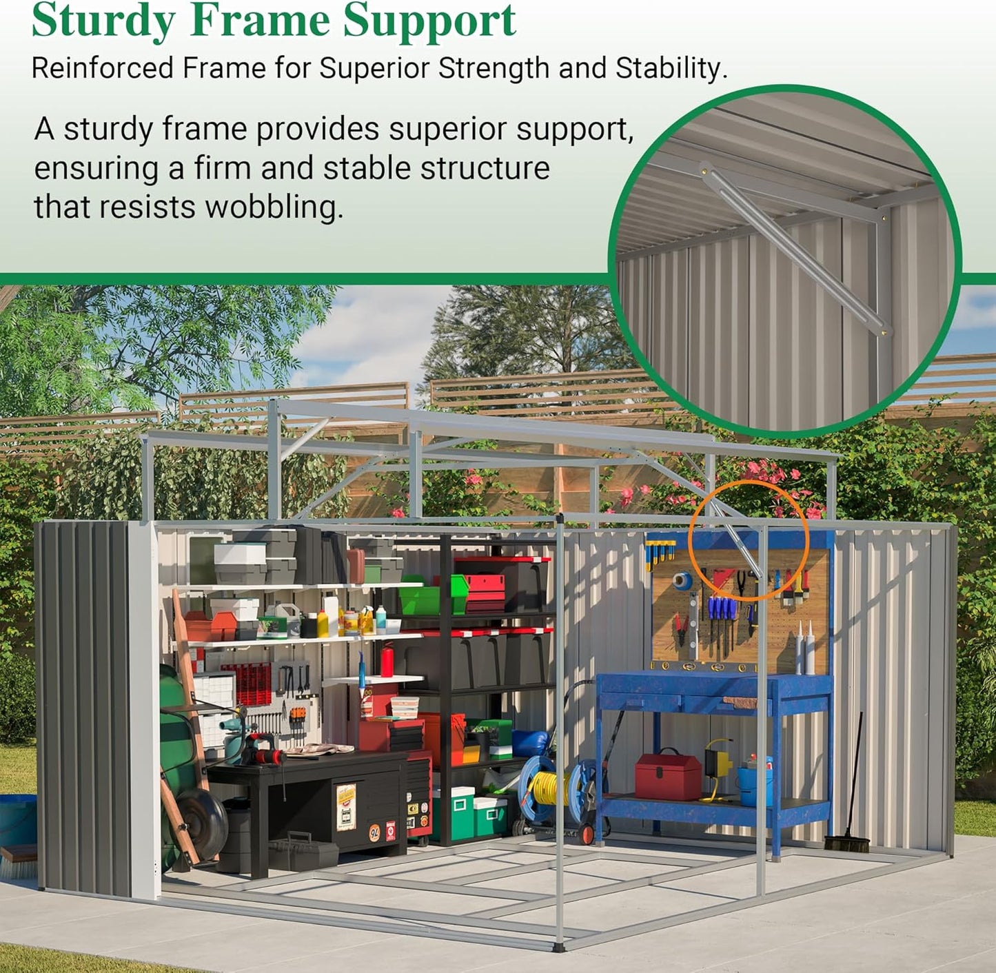 Large Outdoor Storage Shed, 10' X 12' Metal Galvanized Steel Garden Sheds with 4 Vents & 2 Windows, Utility Tool Shed for Backyard, Patio, Lawn,Gray