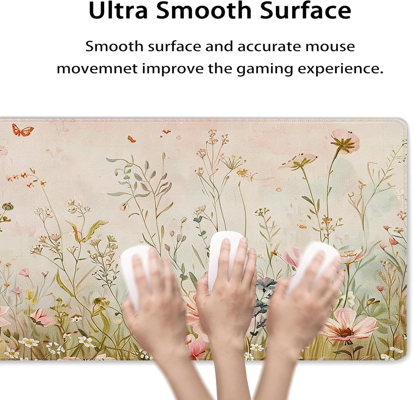 31.5”x11.8”Large Gaming Mouse Pad for Desk, Mouse Mat with Seamed Edges, Waterproof Desk Pad, Non-Slip Rubber Base, Keyboard Pad Computer Mat, Big XL Mousepad-Flower Wild Grasses