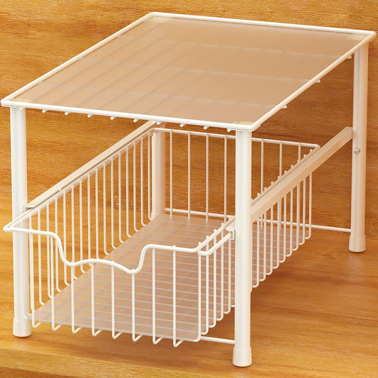 Simple Houseware Stackable Under Sink Cabinet Sliding Basket Organizer Drawer, White