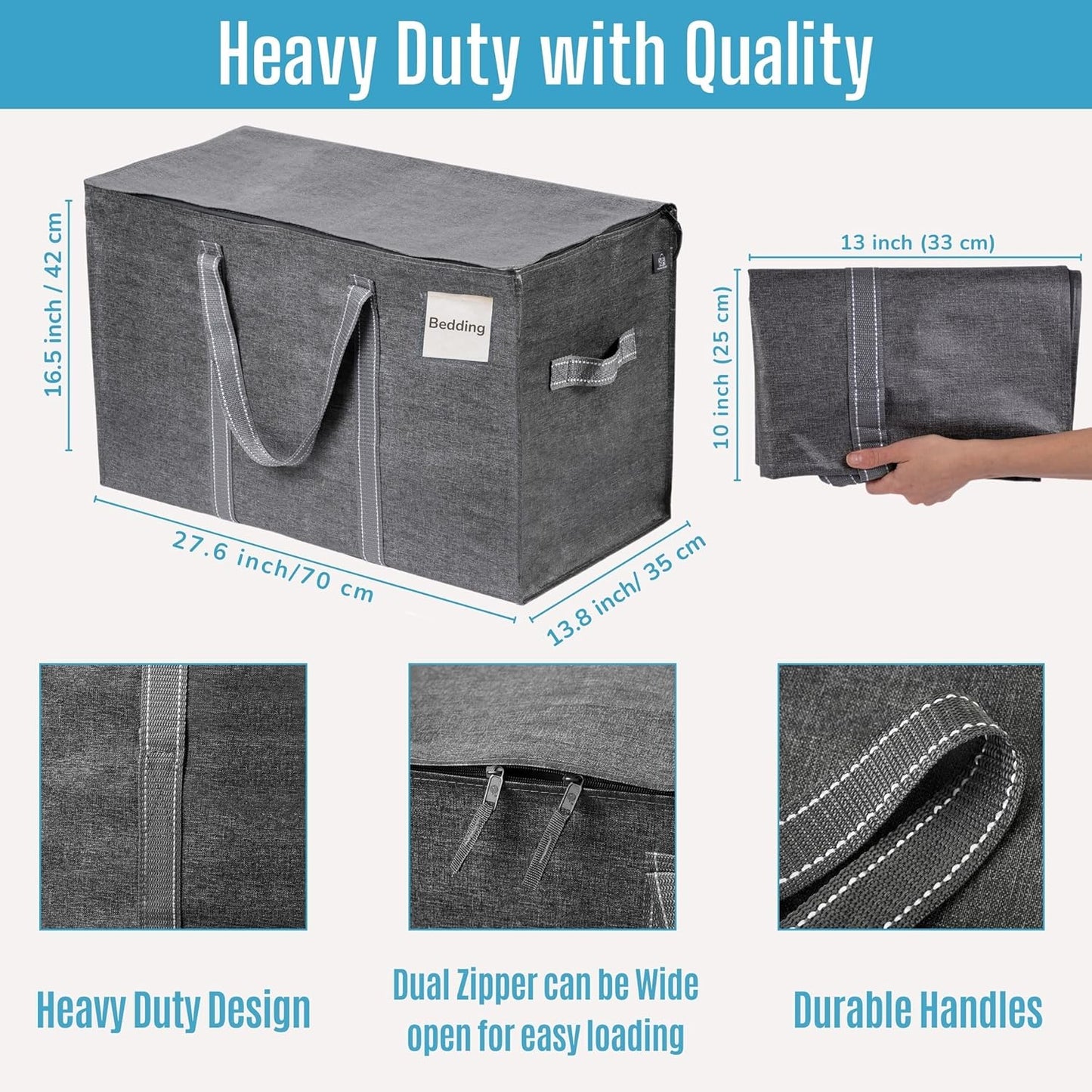 VENO 2 Pack Moving Bags and Large Christmas Storage Bins with lids. Alternative to Moving Boxes, Packing Supplies for College. Extra Large Heavy Duty Totes for Packaging (Dark Gray, 2 Pack)