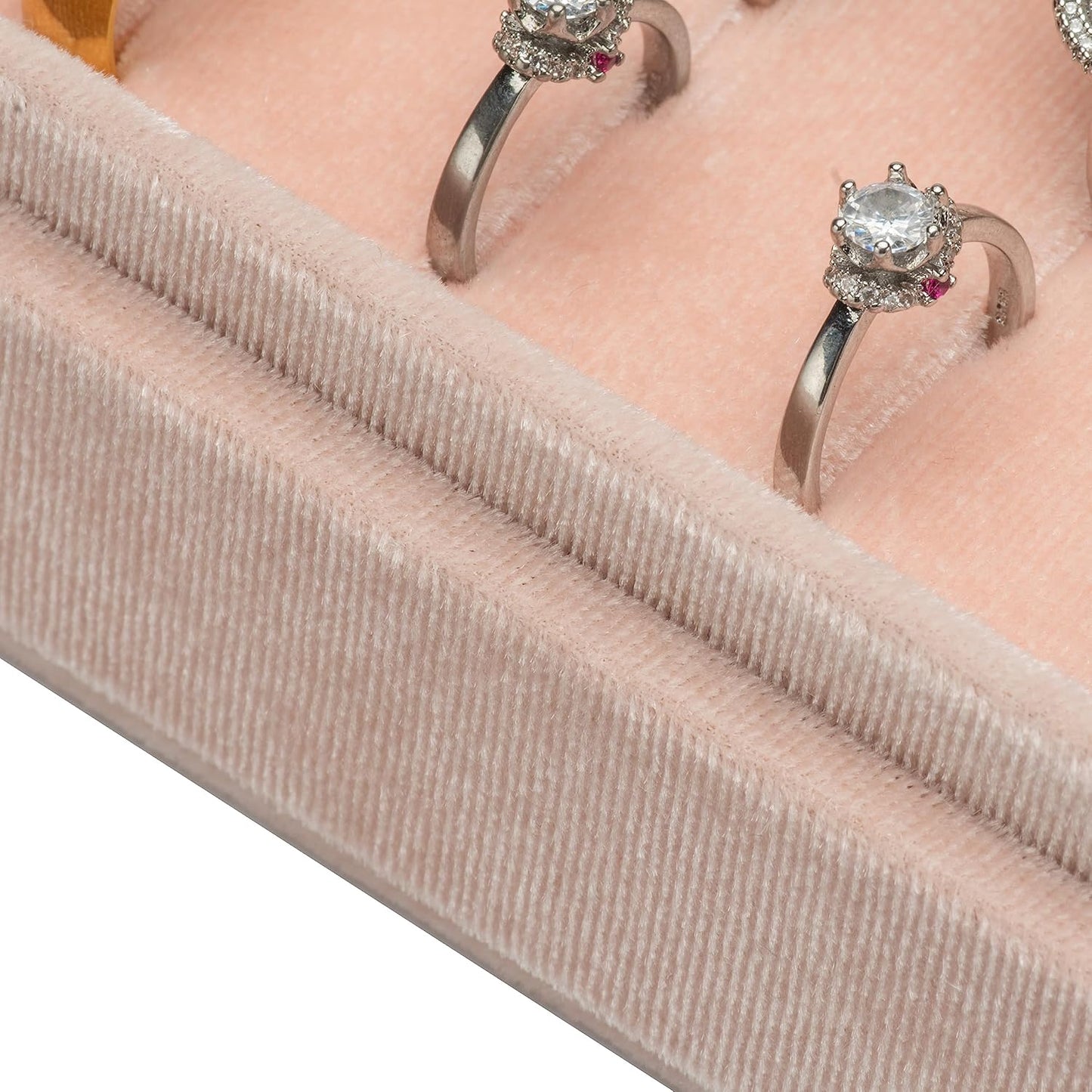 Velvet Ring Organizer Display Tray Jewelry Box Earring Holder Case for Wedding Birthday Christmas Day (Light Pink)