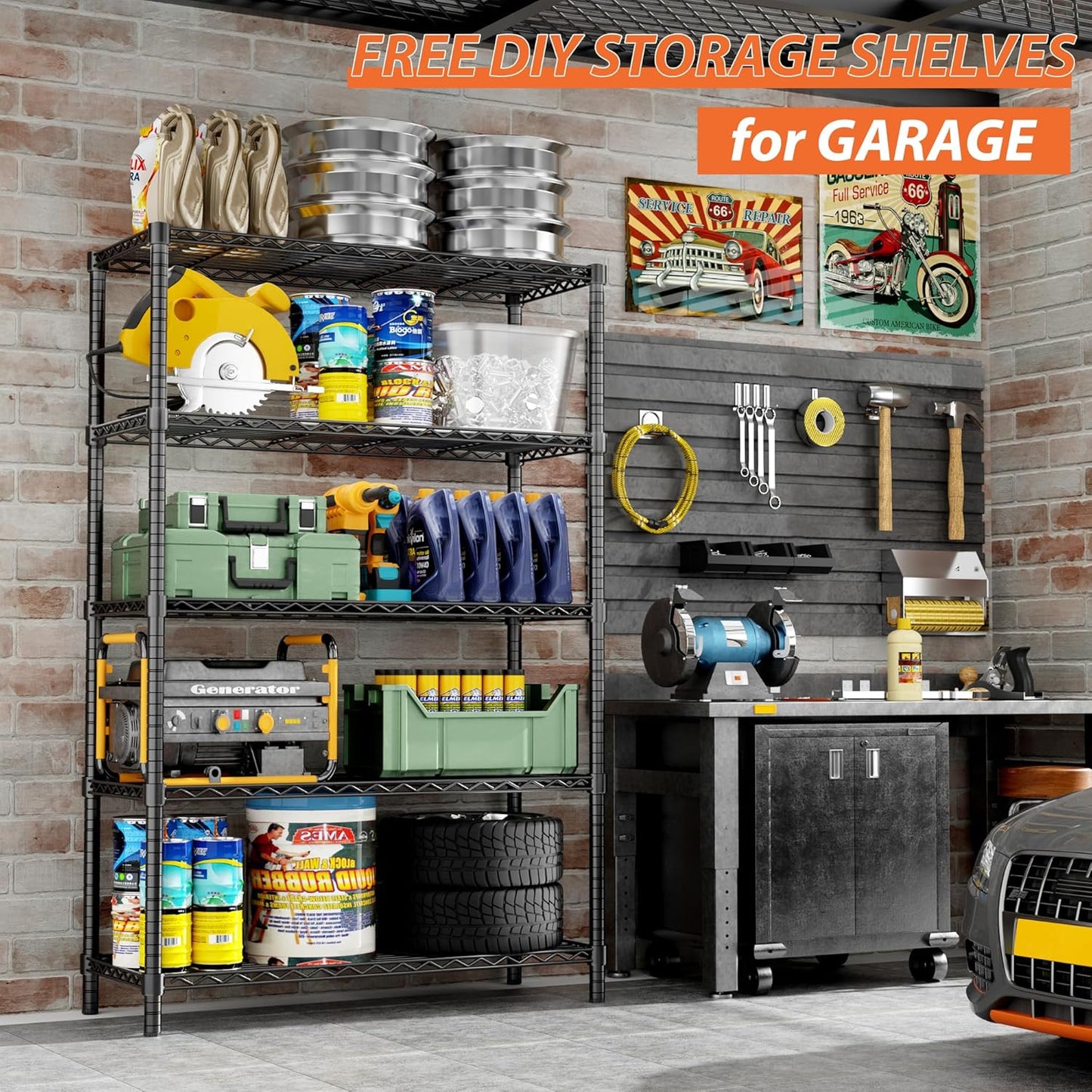 Storage Shelves Heavy Duty, 36" L x 14" W x 72" H Garage Wire Shelving Unit Loads 1750LBS, 5-Tier Adjustable Metal Industrial Utility Shelf Rack for Kitchen, Laundry Room, Pantry, Warehouse, Basement