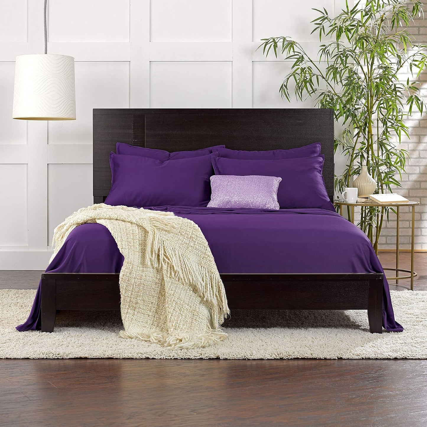 King Pillowcases by Pure Bamboo, Genuine 100% Organic Viscose Derived from Bamboo, Luxuriously Soft & Cooling, Double Stitching, Envelope Closure (2 King Pillowcases, Purple)