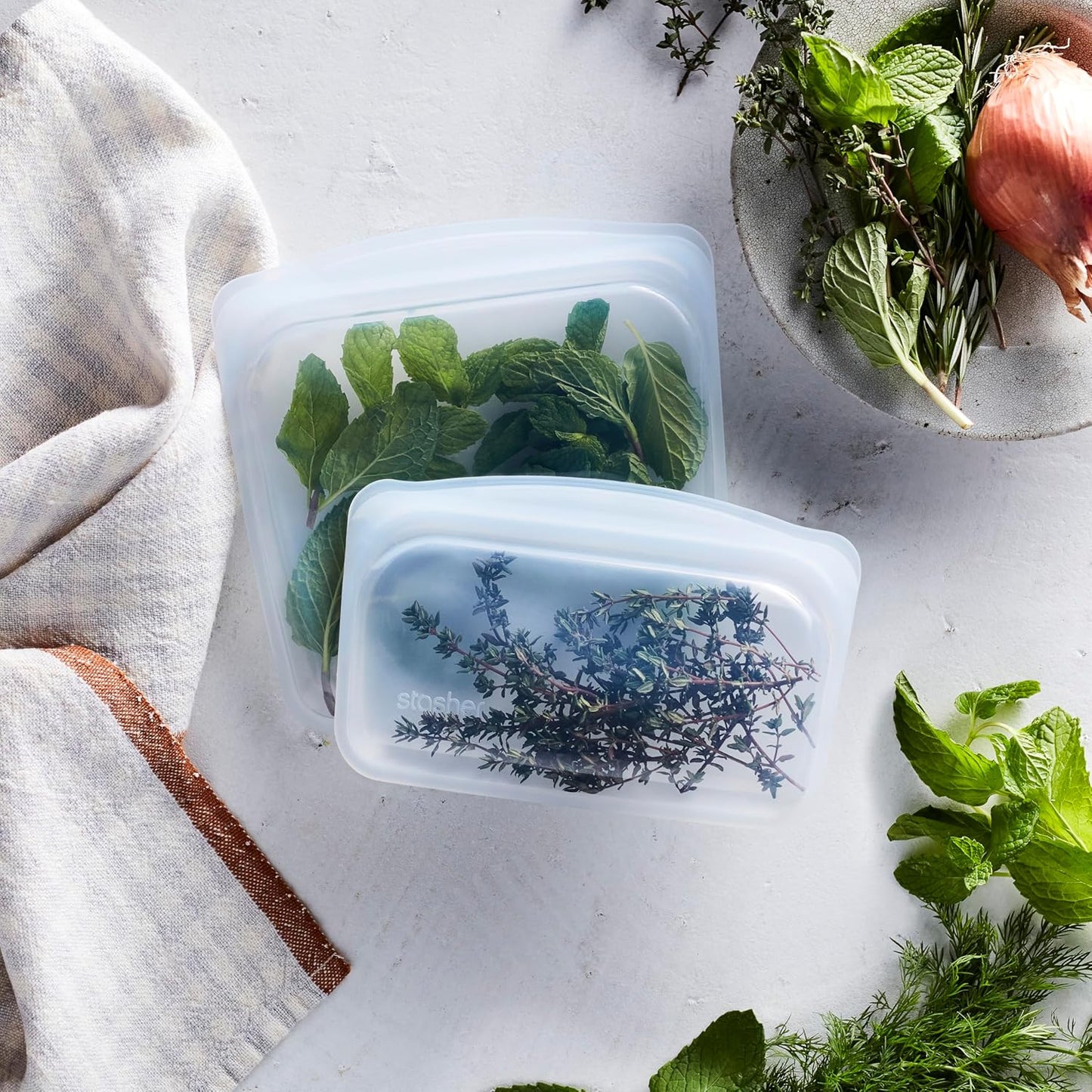 Stasher Premium Silicone Reusable Food Storage Bags, 2-Pack, Clear, Multi-Use Food Storage Bags, Lunch Bag, Travel Containers, BPA Free, Leak-free, Dishwasher-Safe, Eco-friendly