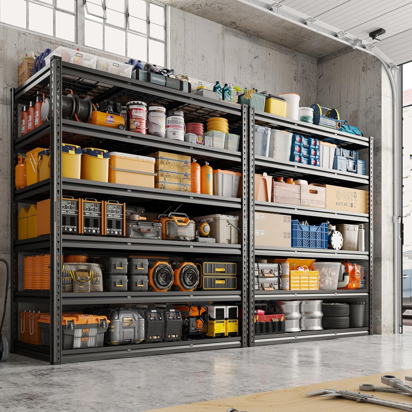 REIBII 3600LBS Garage Shelving 78" H Storage Shelves Heavy Duty 6-Tier Adjustable Matel Shelving Easy Assembly Storage Shelf for Garage Basement Warehouse Pantry, 48" W X 24" D X 78" H