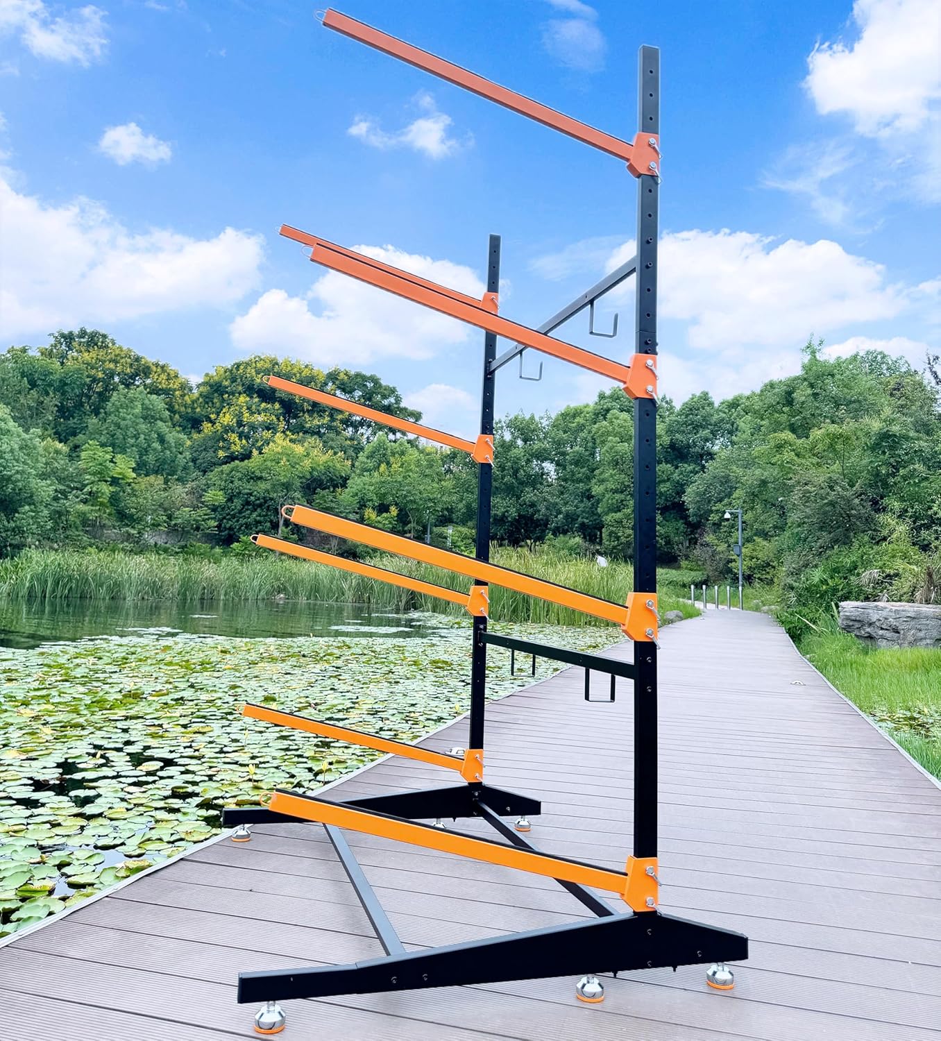 Kayak Storage Rack, Heavy-Duty Outdoor Canoe Rack, Reinforced, Thickened, and Enhanced Rust Resistance, Holds 440 lbs, for Safe Indoor and Outdoor Kayak Storage(4-Tier, Orange)