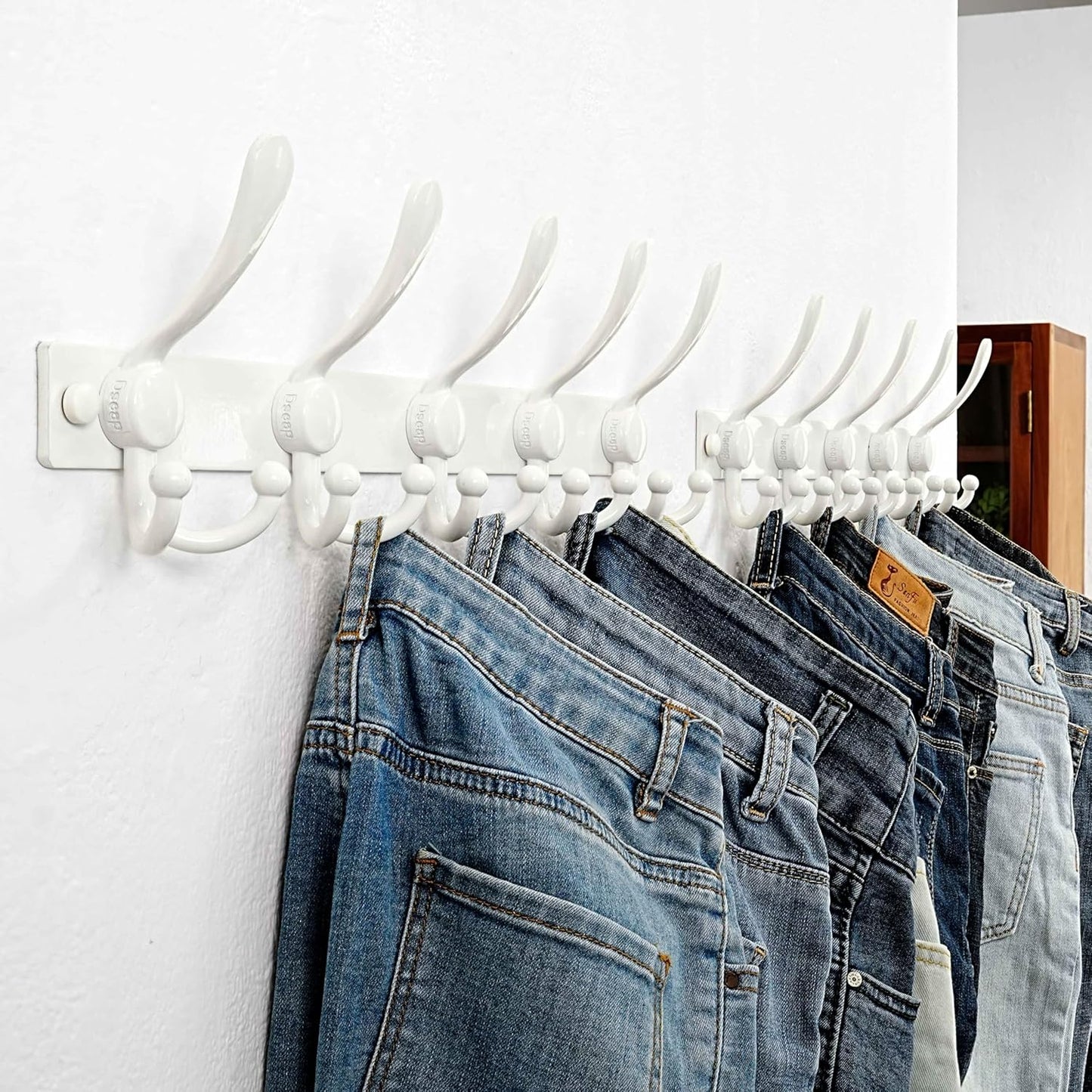 Dseap Coat Rack Wall Mount 2.0 Pro: Heavy Duty 300% Thicker, 16" Stud Mount, Stainless Steel Wall Coat Hooks Hanger for Clothes Jackets Hats Entryway Closet, MaxStrong Series, White