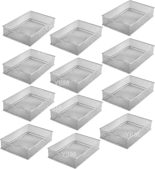 YBM HOME Silver Mesh Drawer Cabinet and or Shelf Organizer Bins, School Supply Holder Office Desktop Organizer Basket (12, 6x9x2 Inch)