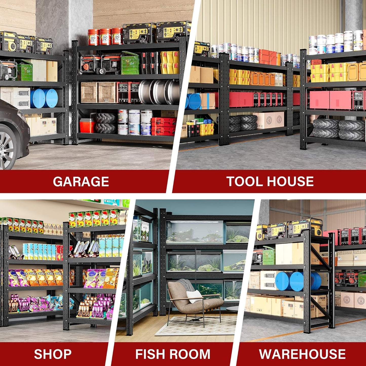 2000LBS Heavy Duty Garage Shelving Units,40" Wide & Deep Storage Shelves,Metal Garage Shelves,Large Storage Rack,Steel Shelf,Industrial Shelving for Shop,Warehouse,Basement,40" W x 20" D x 60" H
