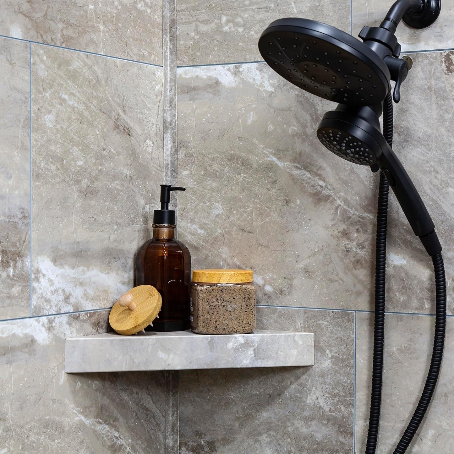 Palisade Vinyl Waterproof Corner Shower Shelf in Venetian Marble
