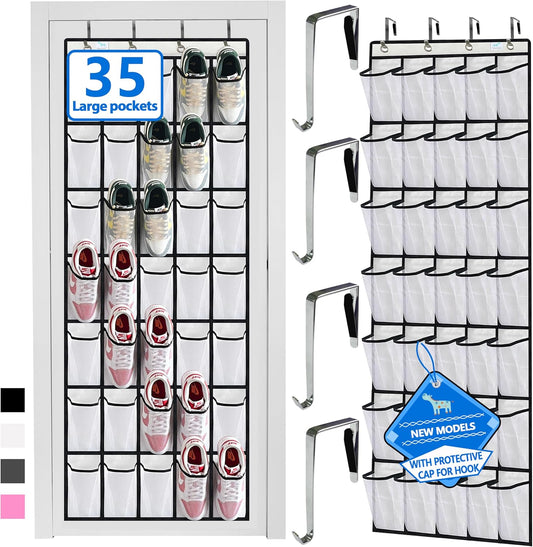 over the door shoe organizer,2025 upgraded,shoe organizer,35 Huge pockets,over door shoe organizer,Store size 13 shoes,shoe organizer,Strong material,hooks Suitable for various doors,White/black