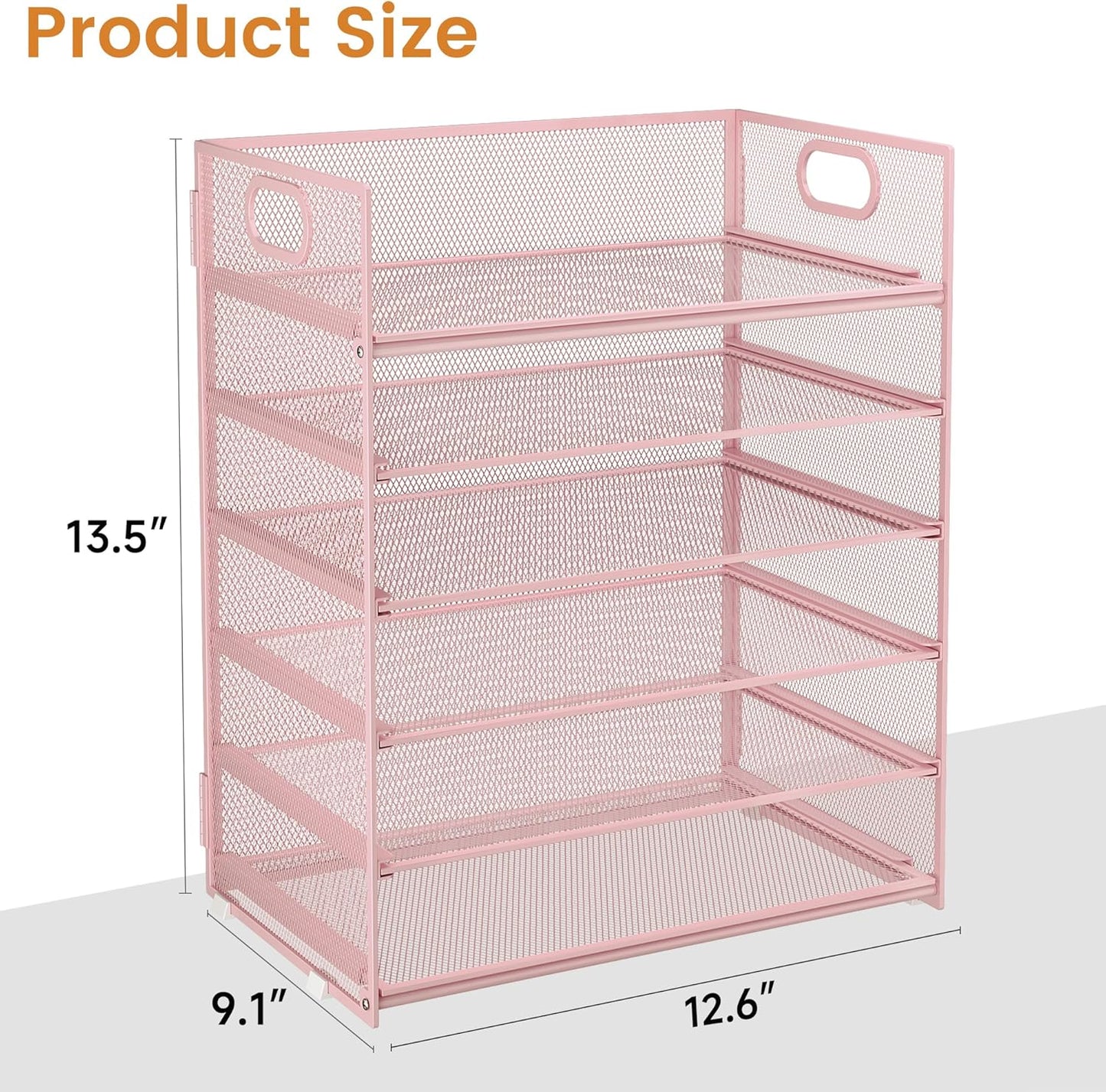 Subekyu 6 Tier Office File Paper Desk Tray Organizer with Handle, Stackable Slide Mesh Letter Tray Folder Pink Desk Organizer, Desktop Document Sorter for Classroom, Office, Home Supplies Storage