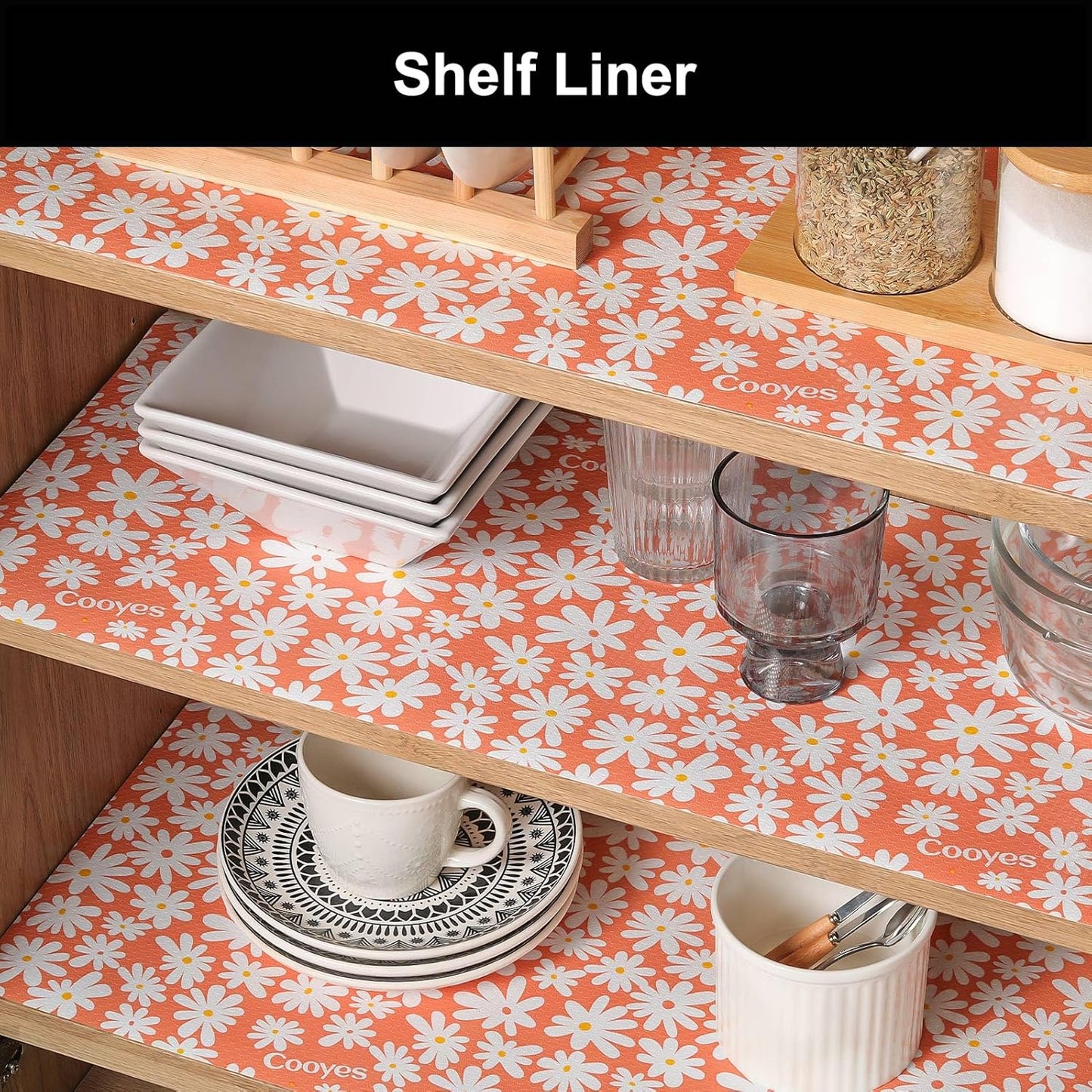 Cooyes Shelf Liner – Premium Non-Adhesive Cabinet & Drawer Liner for Kitchen – Waterproof Shelf Paper with Modern Pattern – Durable EVA Cabinet Mat – Easy to Cut （11.8" W x 360" L）