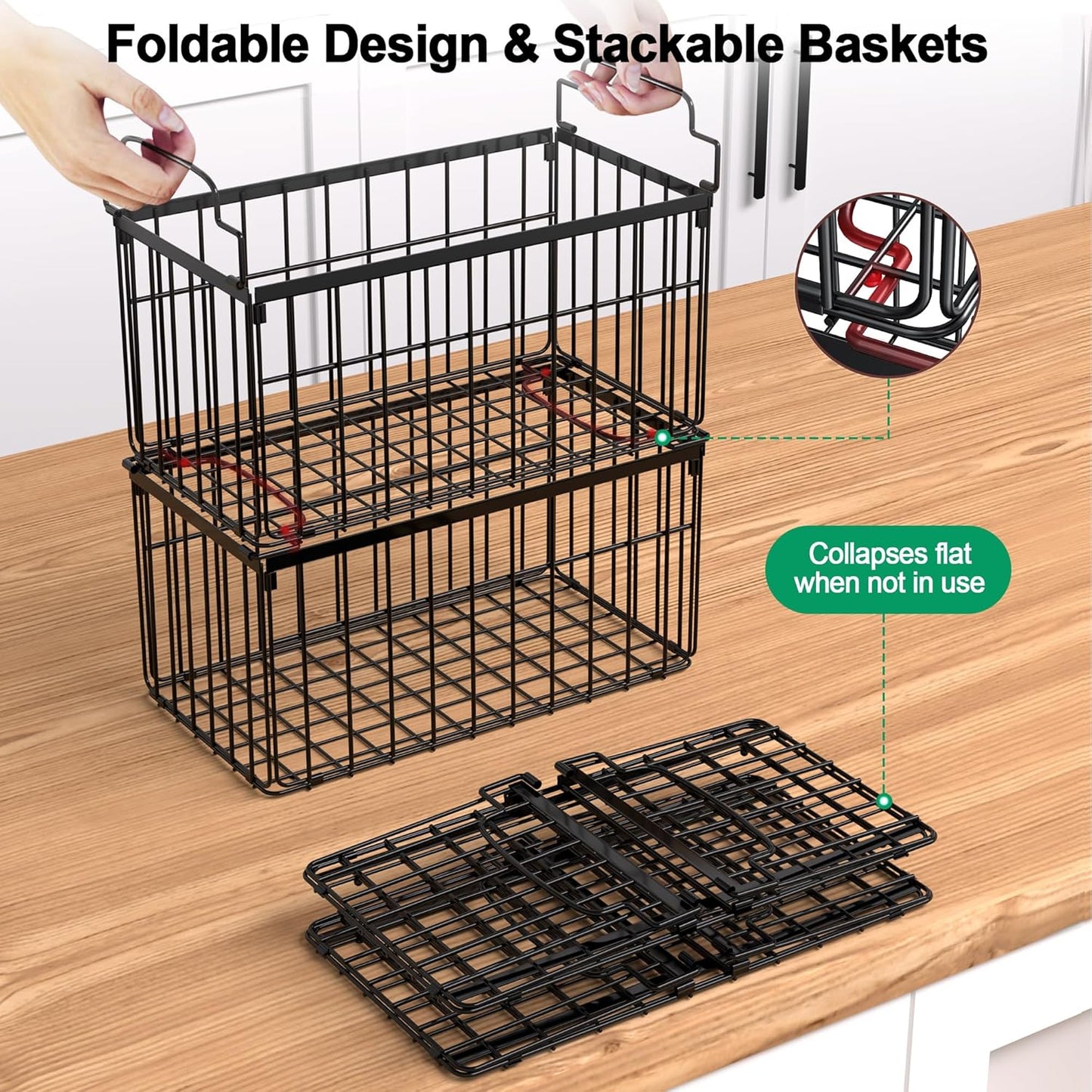 Freezer Organizer Bins, 4 Pack Stackable Deep Chest Freezer Organizer Bins, Foldable Baskets with Handles, Black Storage Container Baskets for 5/ 7 Cu.FT Deep Freezer Sort Frozen Meats