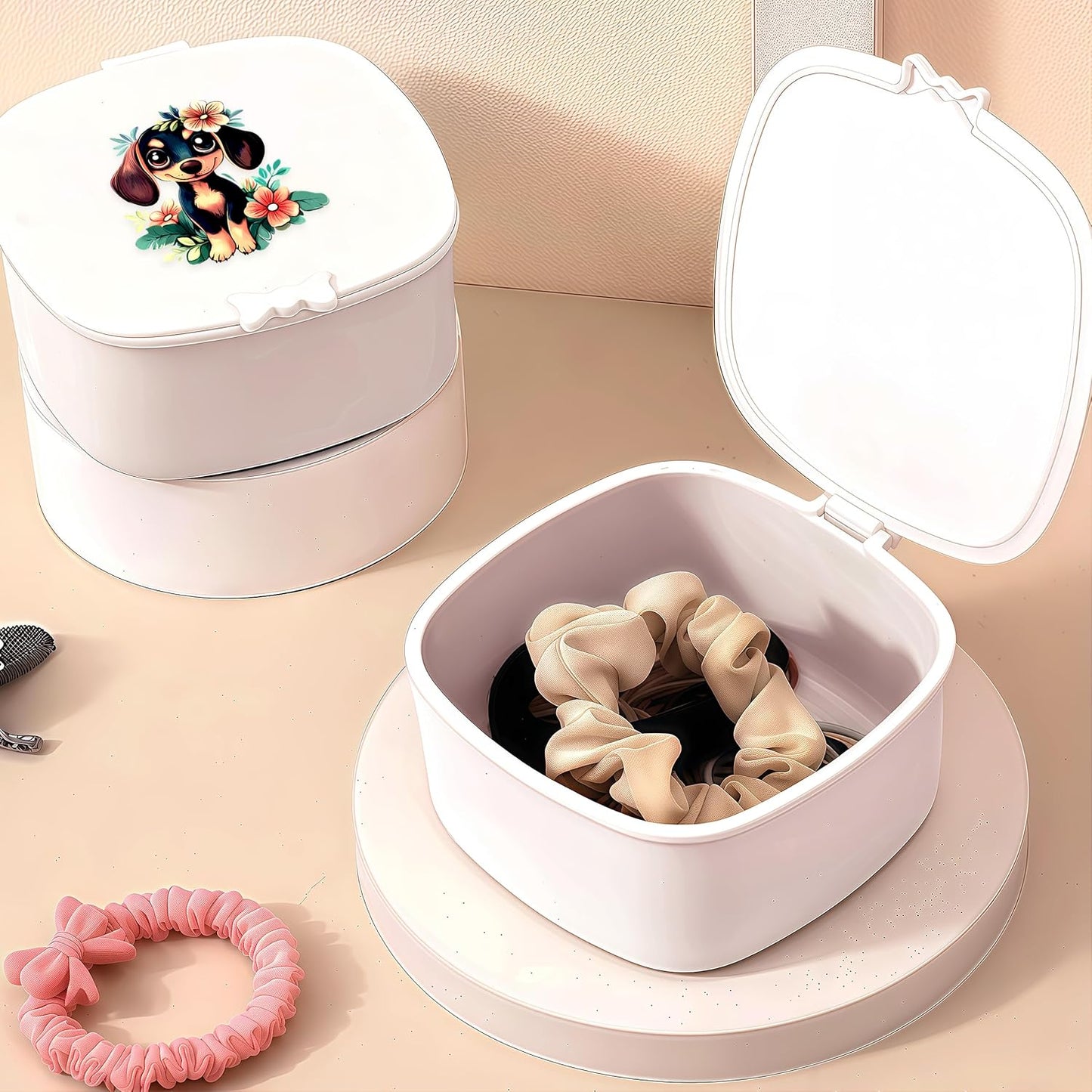 Small Hair Accessories Organizer Box For Girls Kids Teens Women, Hair clips/Ties/bands/pins/barrettes/scrunchies Organizer and Storage! (Dog)