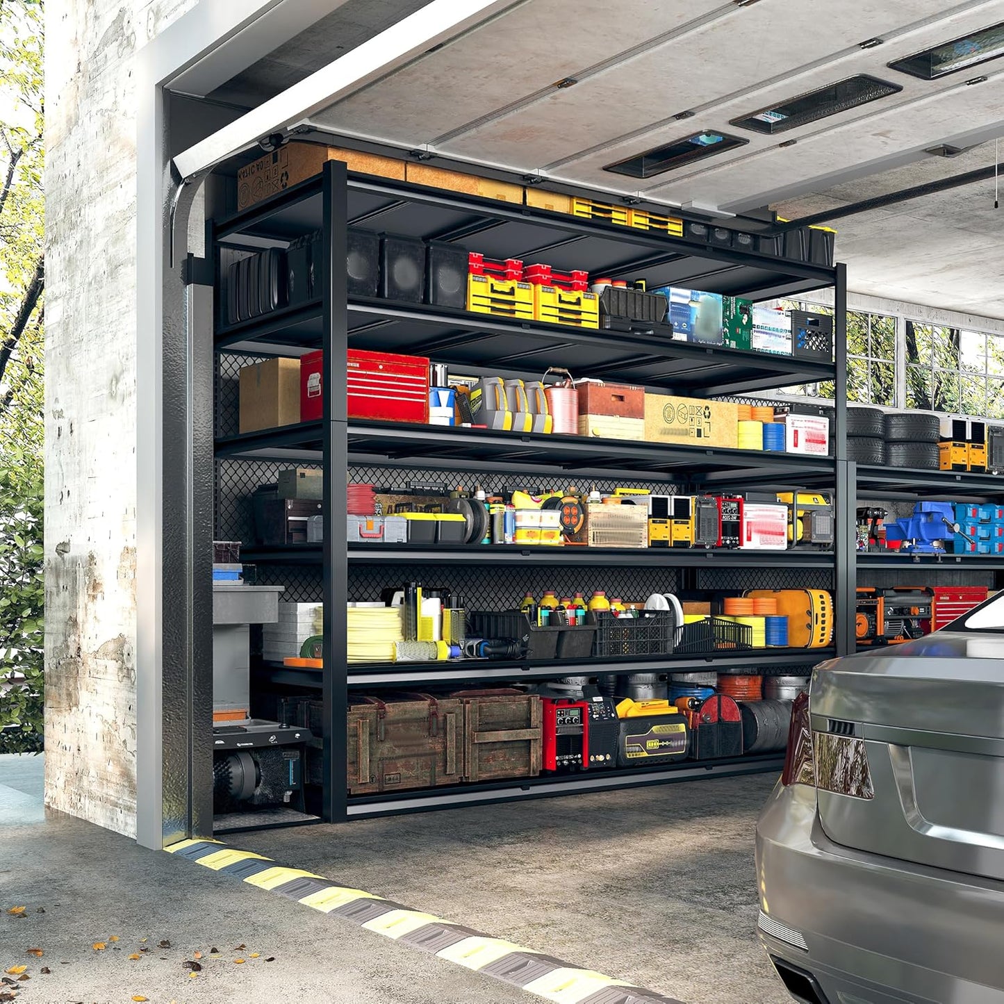 REIBII 84“H Garage Shelving Heavy Duty Storage Shelves 3500 LBS Adjustable Metal Shelving Uints and Storage for Garage, Warehouse, School, Commercial, Business, 60 "W x 84 "H x 24 "D, 2 Pack